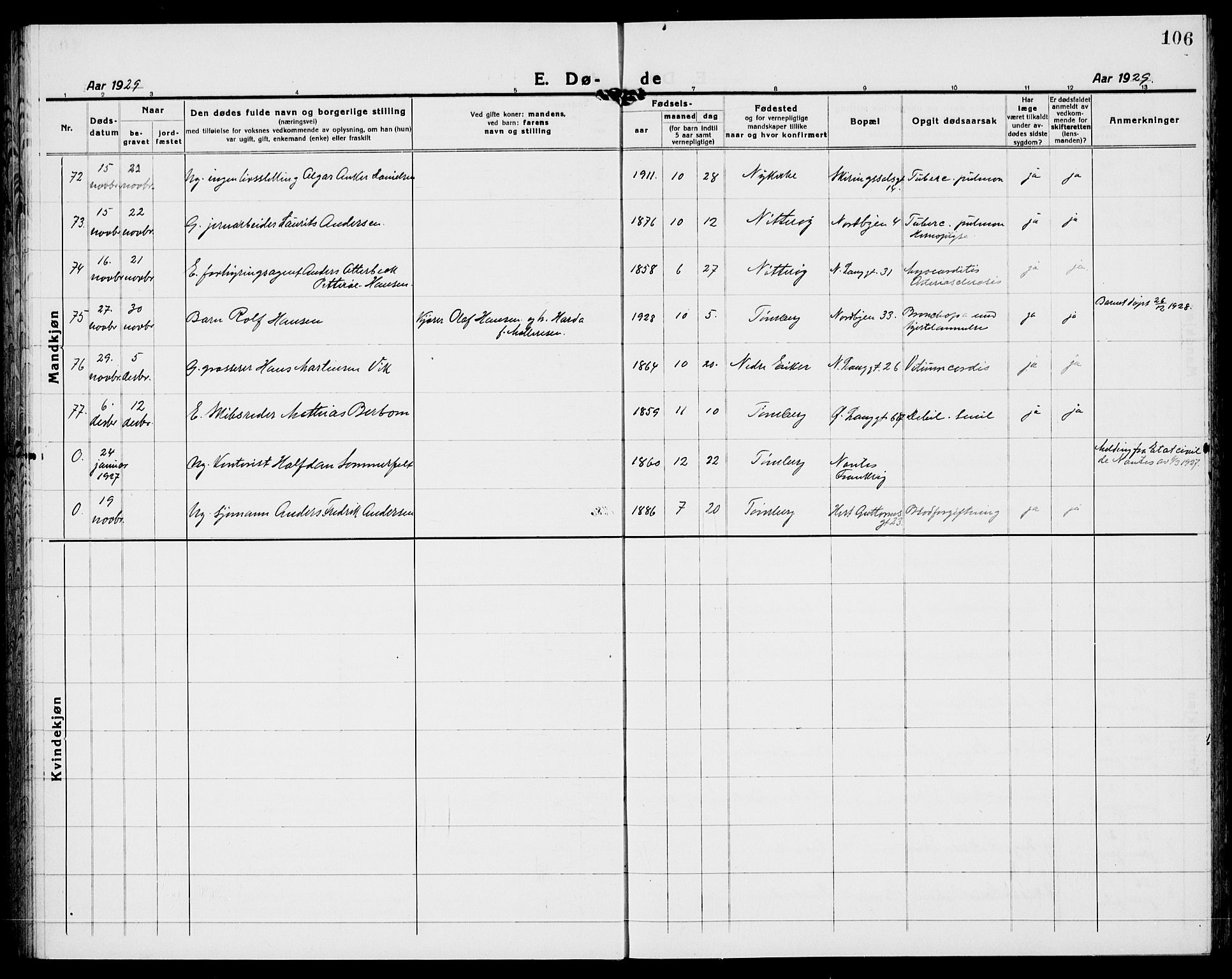 Tønsberg kirkebøker, AV/SAKO-A-330/G/Ga/L0018: Parish register (copy) no. 18, 1920-1935, p. 106