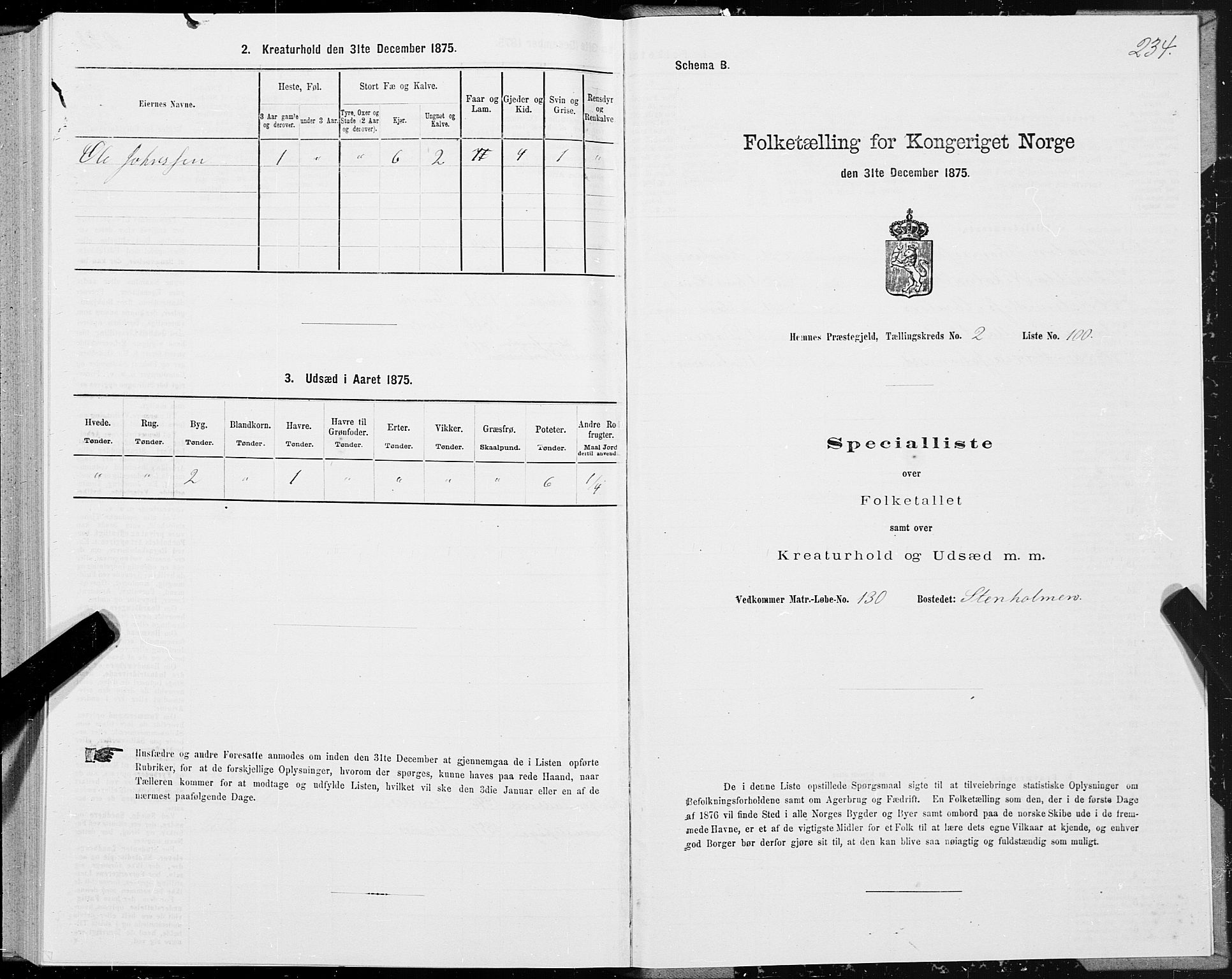 SAT, 1875 census for 1832P Hemnes, 1875, p. 1234