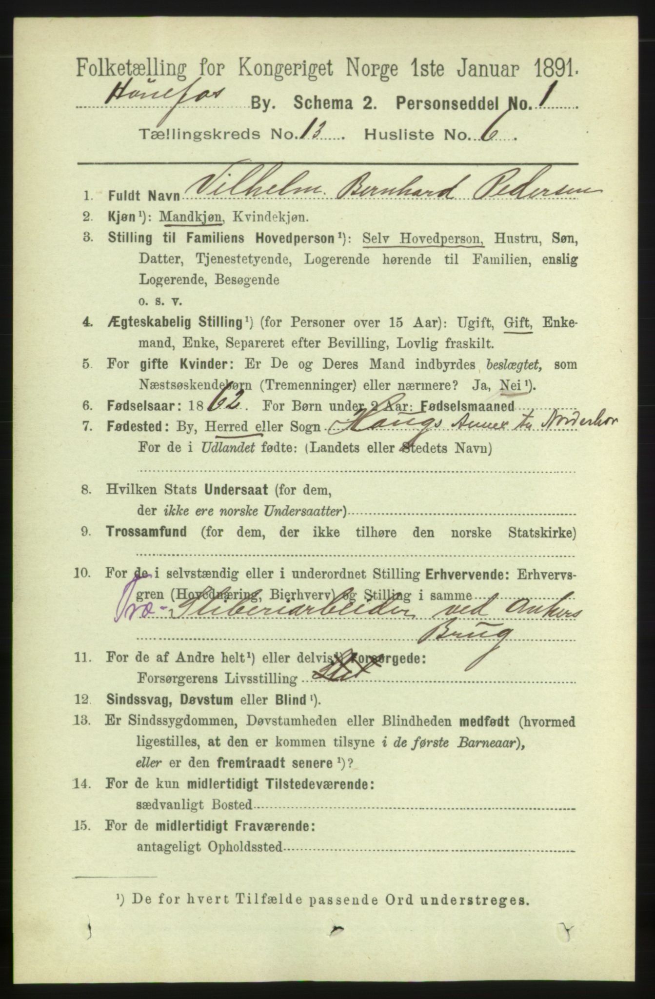 RA, 1891 census for 0601 Hønefoss, 1891, p. 1638