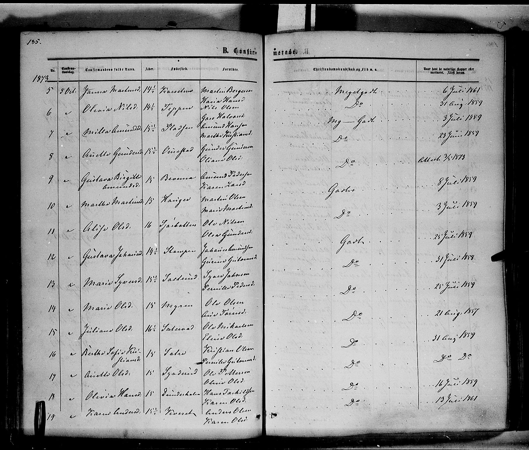 Hof prestekontor, SAH/PREST-038/H/Ha/Haa/L0009: Parish register (official) no. 9, 1862-1877, p. 186