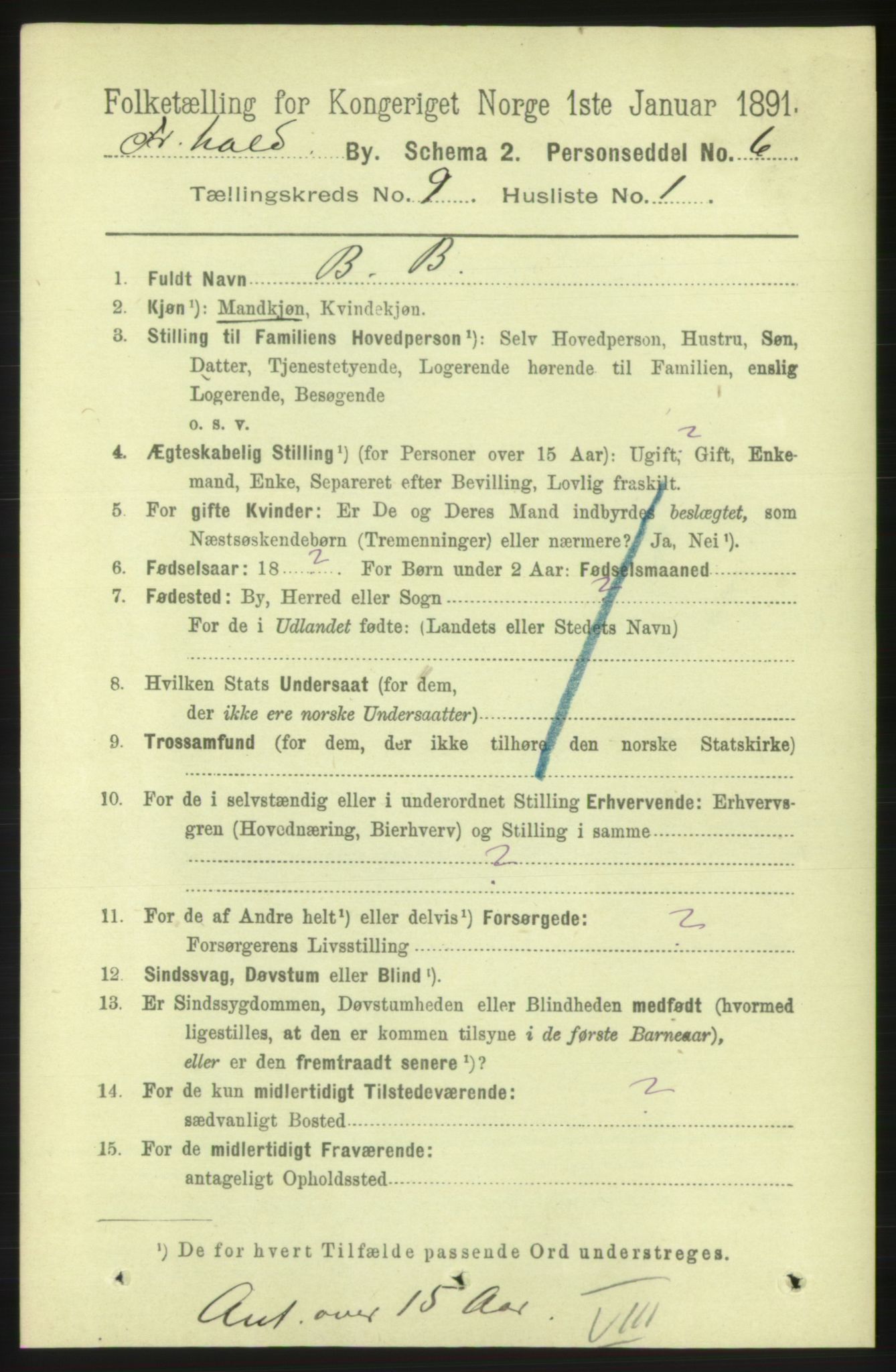 RA, 1891 census for 0101 Fredrikshald, 1891, p. 5915