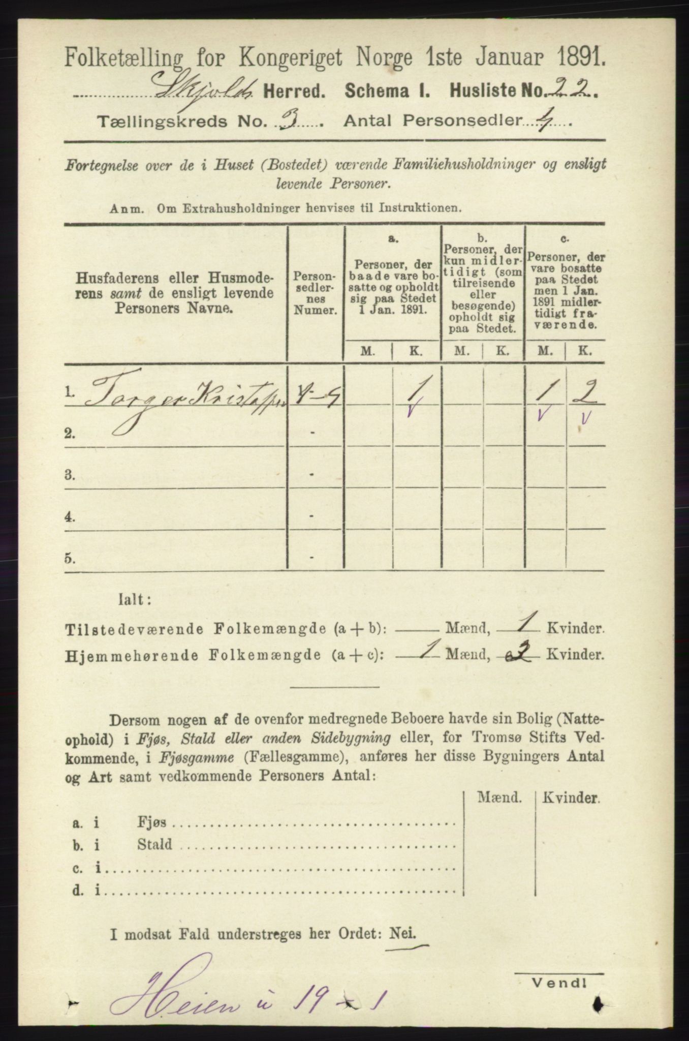 RA, 1891 census for 1154 Skjold, 1891, p. 380