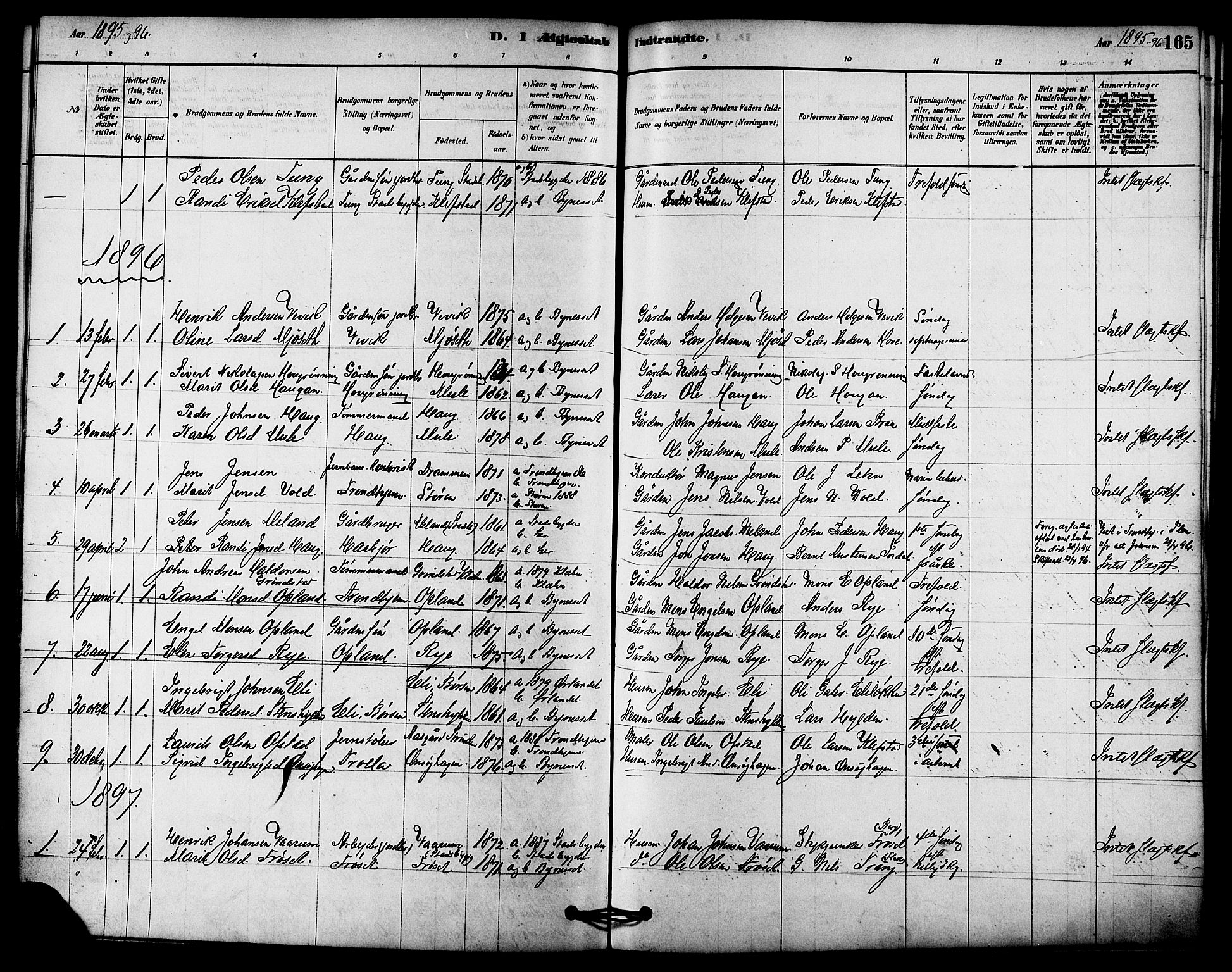 Ministerialprotokoller, klokkerbøker og fødselsregistre - Sør-Trøndelag, AV/SAT-A-1456/612/L0378: Parish register (official) no. 612A10, 1878-1897, p. 165