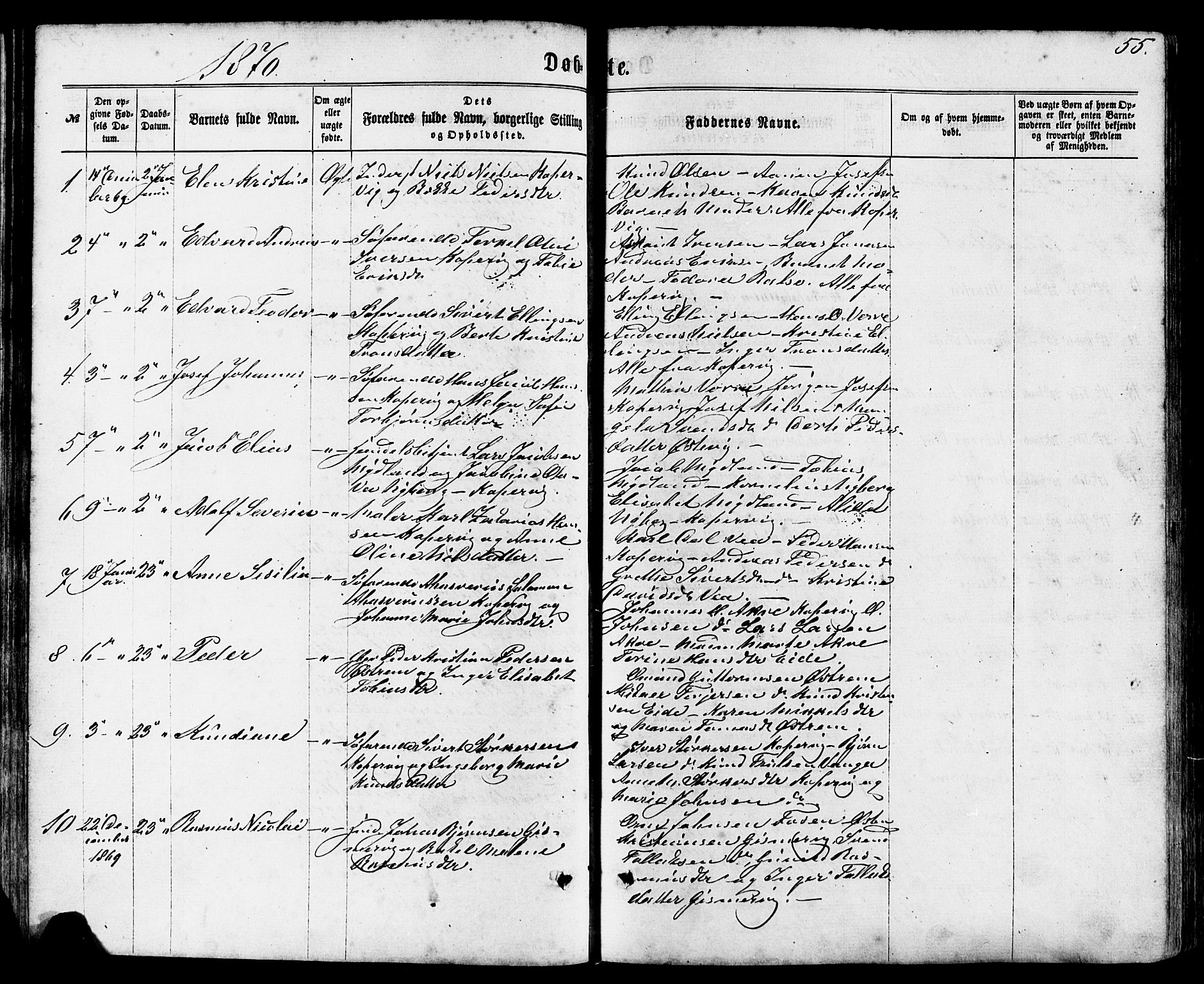 Avaldsnes sokneprestkontor, SAST/A -101851/H/Ha/Haa/L0011: Parish register (official) no. A 11, 1861-1880, p. 55