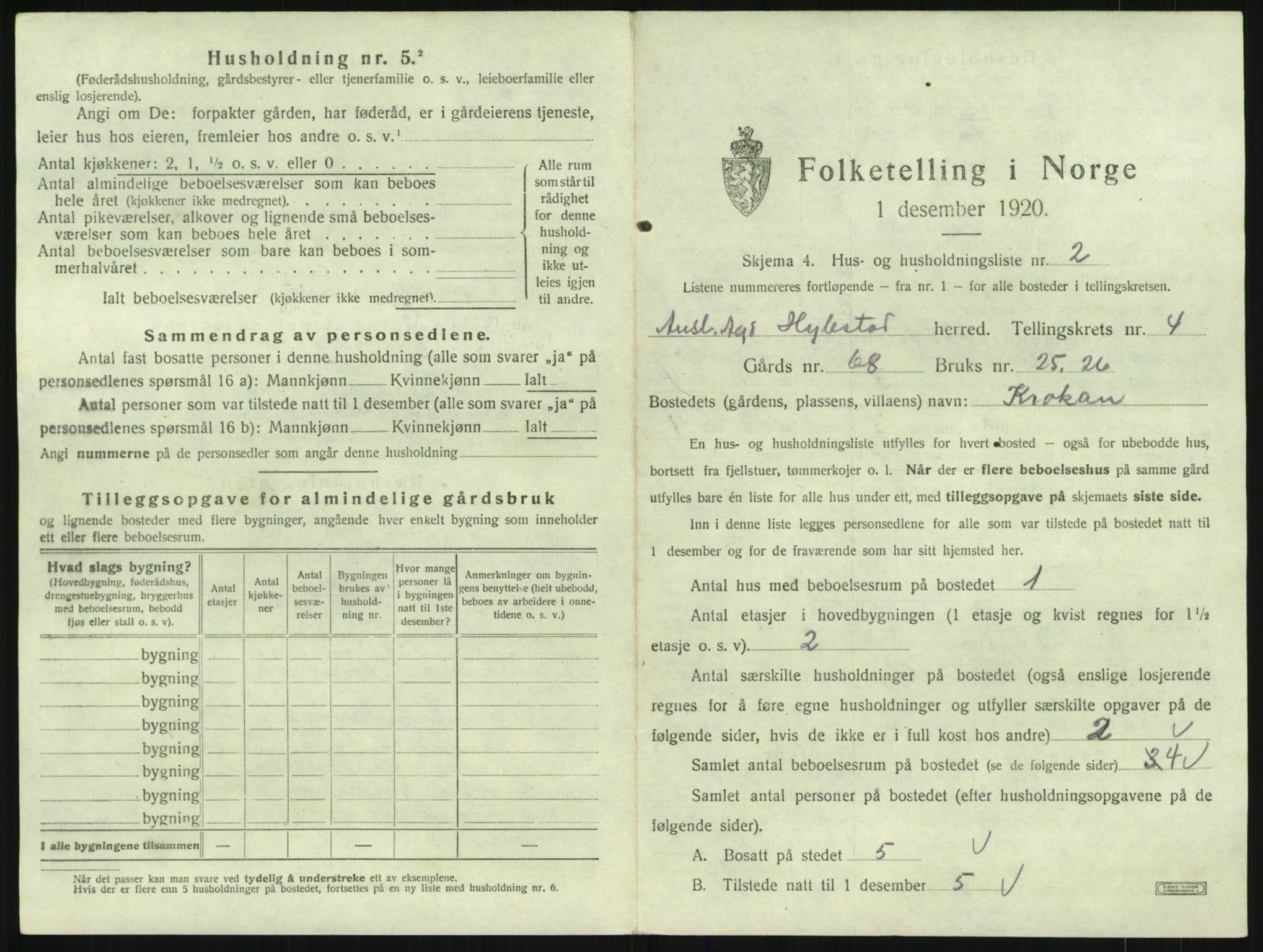 SAK, 1920 census for Hylestad, 1920, p. 188