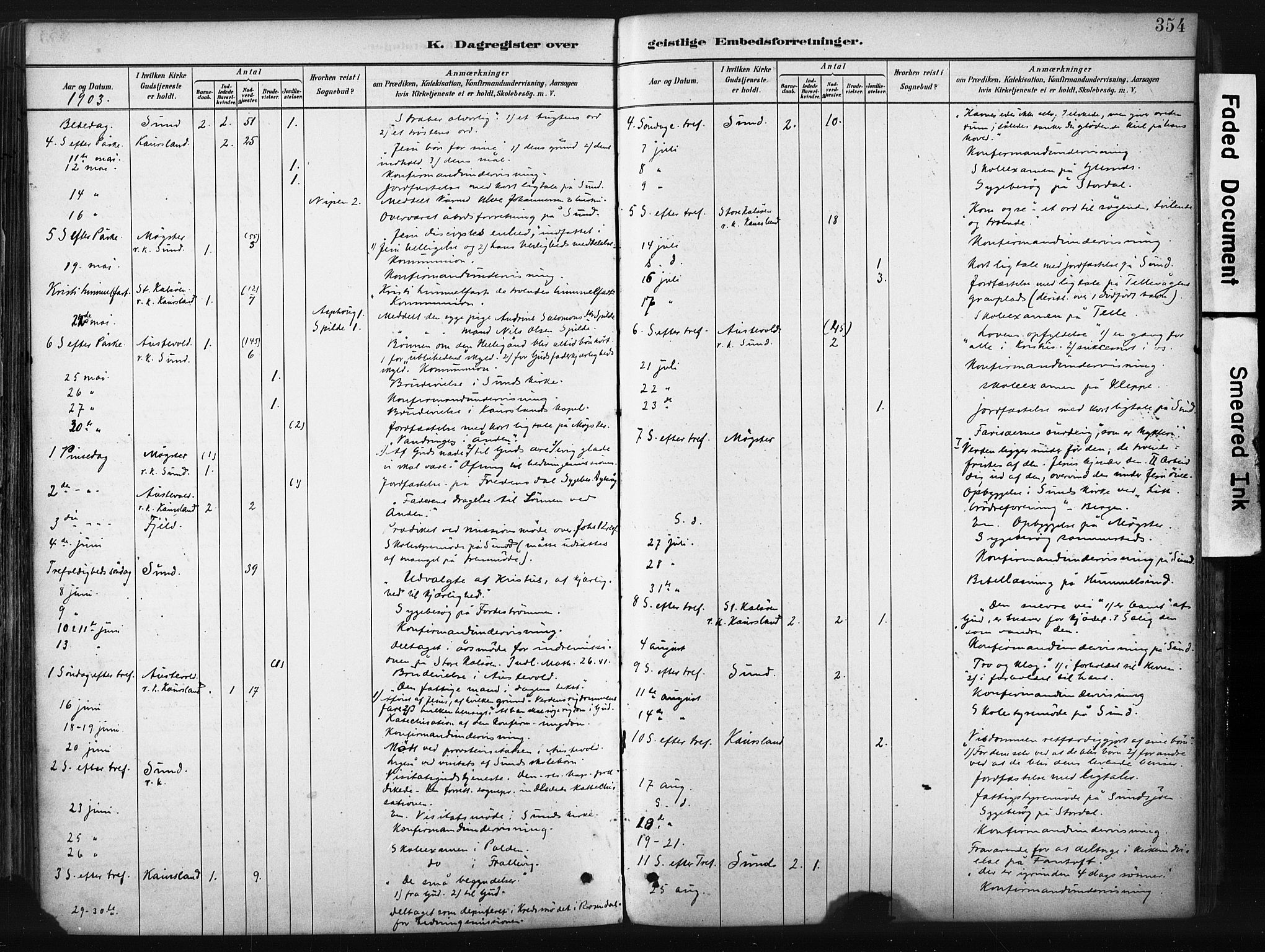 Sund sokneprestembete, SAB/A-99930: Parish register (official) no. B 1, 1882-1907, p. 354