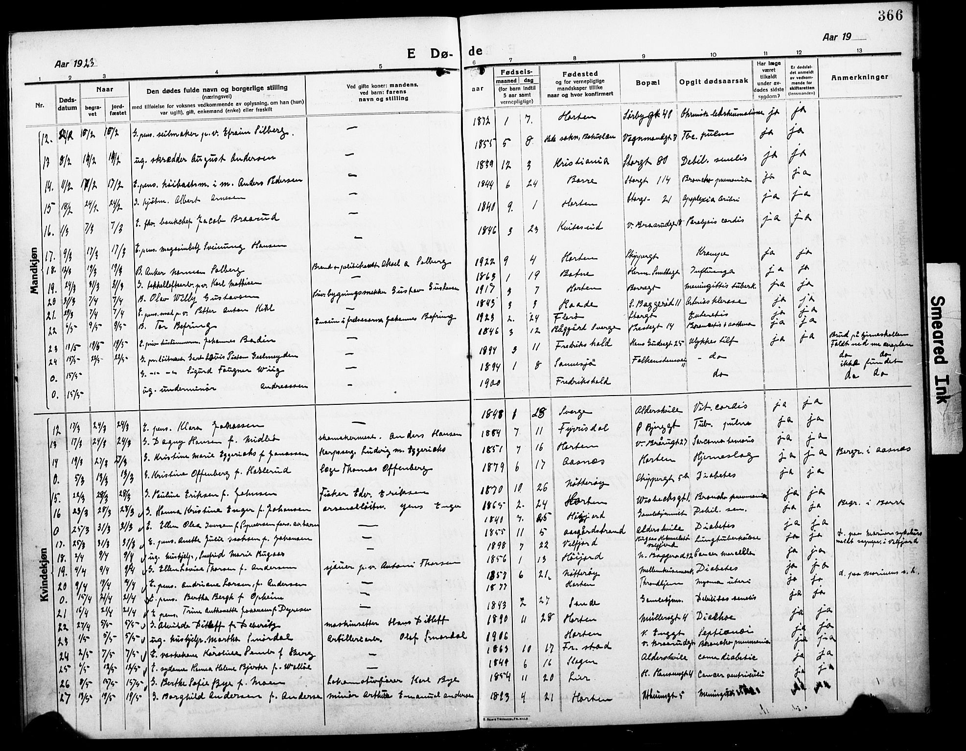 Horten kirkebøker, AV/SAKO-A-348/G/Ga/L0008: Parish register (copy) no. 8, 1916-1926, p. 366