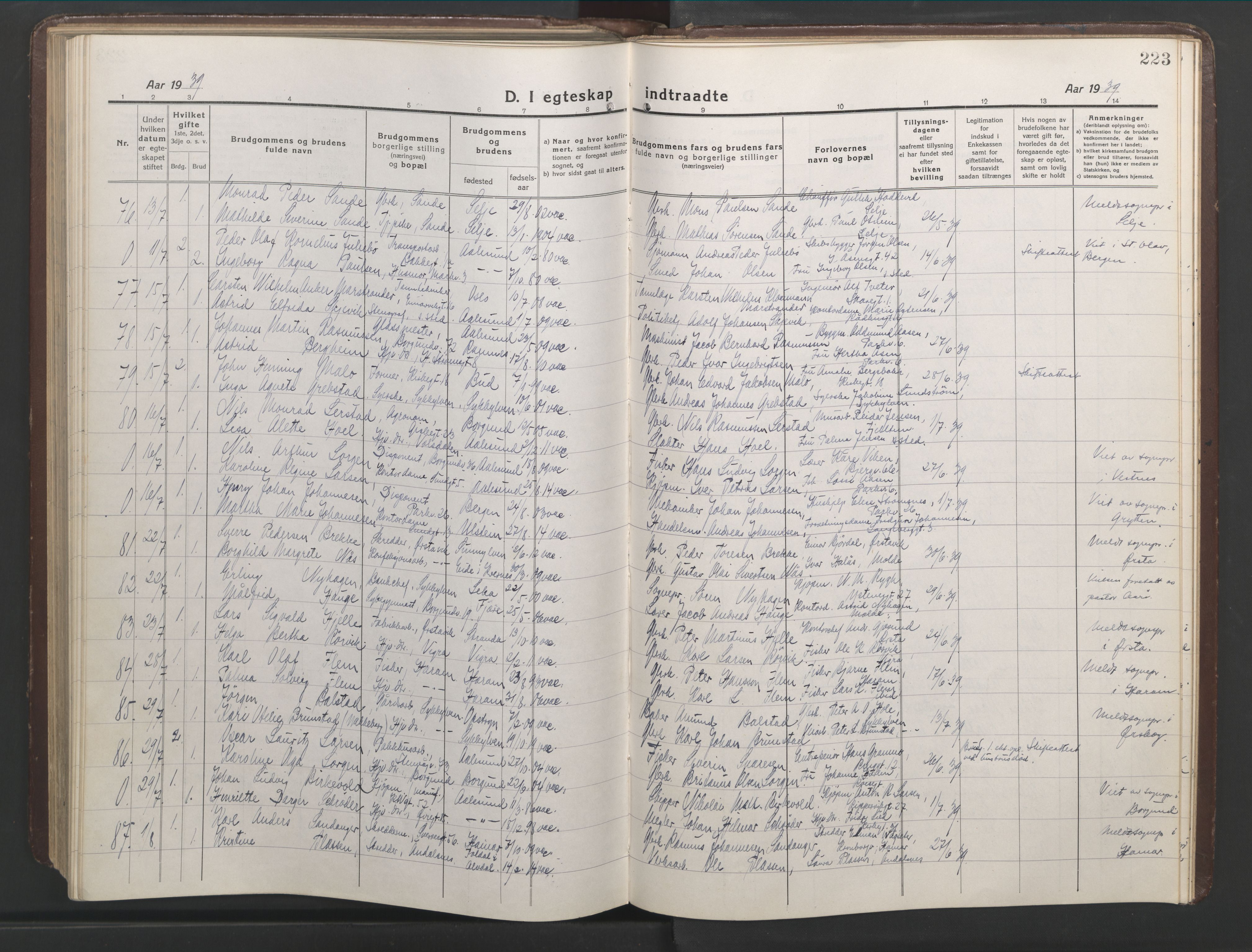 Ministerialprotokoller, klokkerbøker og fødselsregistre - Møre og Romsdal, AV/SAT-A-1454/529/L0473: Parish register (copy) no. 529C10, 1918-1941, p. 223