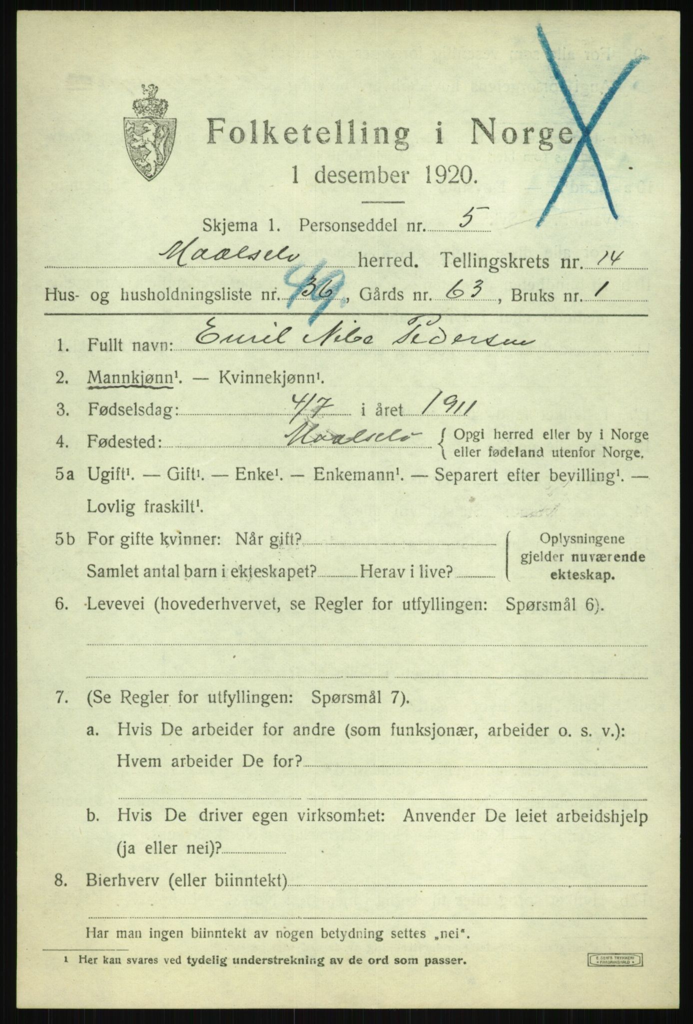 SATØ, 1920 census for Målselv, 1920, p. 7575