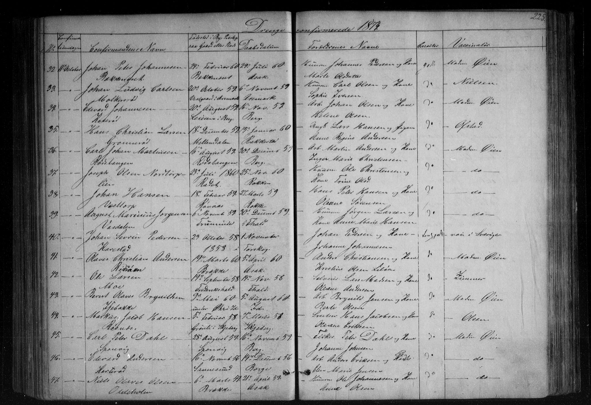 Berg prestekontor Kirkebøker, AV/SAO-A-10902/F/Fa/L0005: Parish register (official) no. I 5, 1861-1877, p. 225