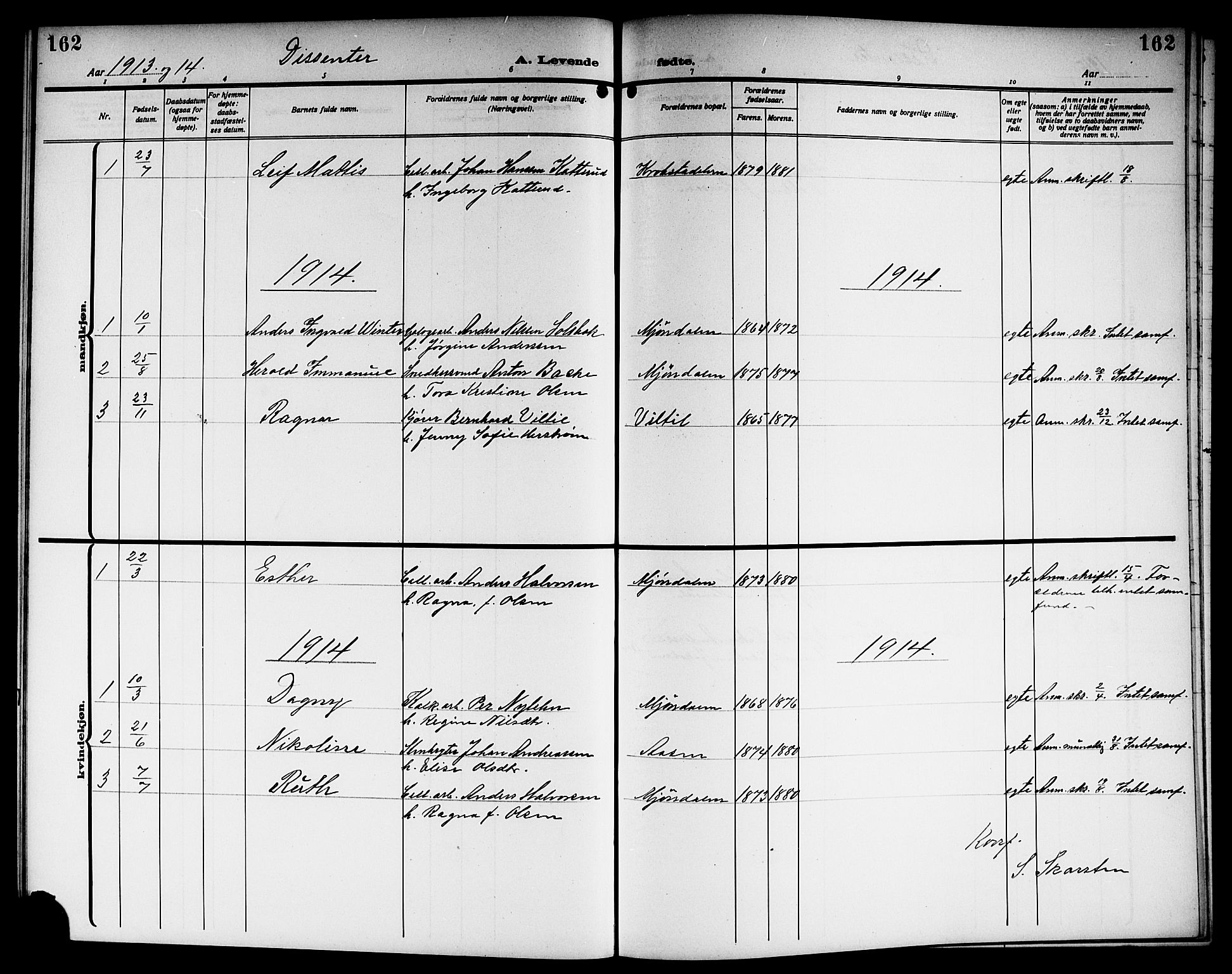 Nedre Eiker kirkebøker, AV/SAKO-A-612/G/Ga/L0005: Parish register (copy) no. 5, 1913-1921, p. 162