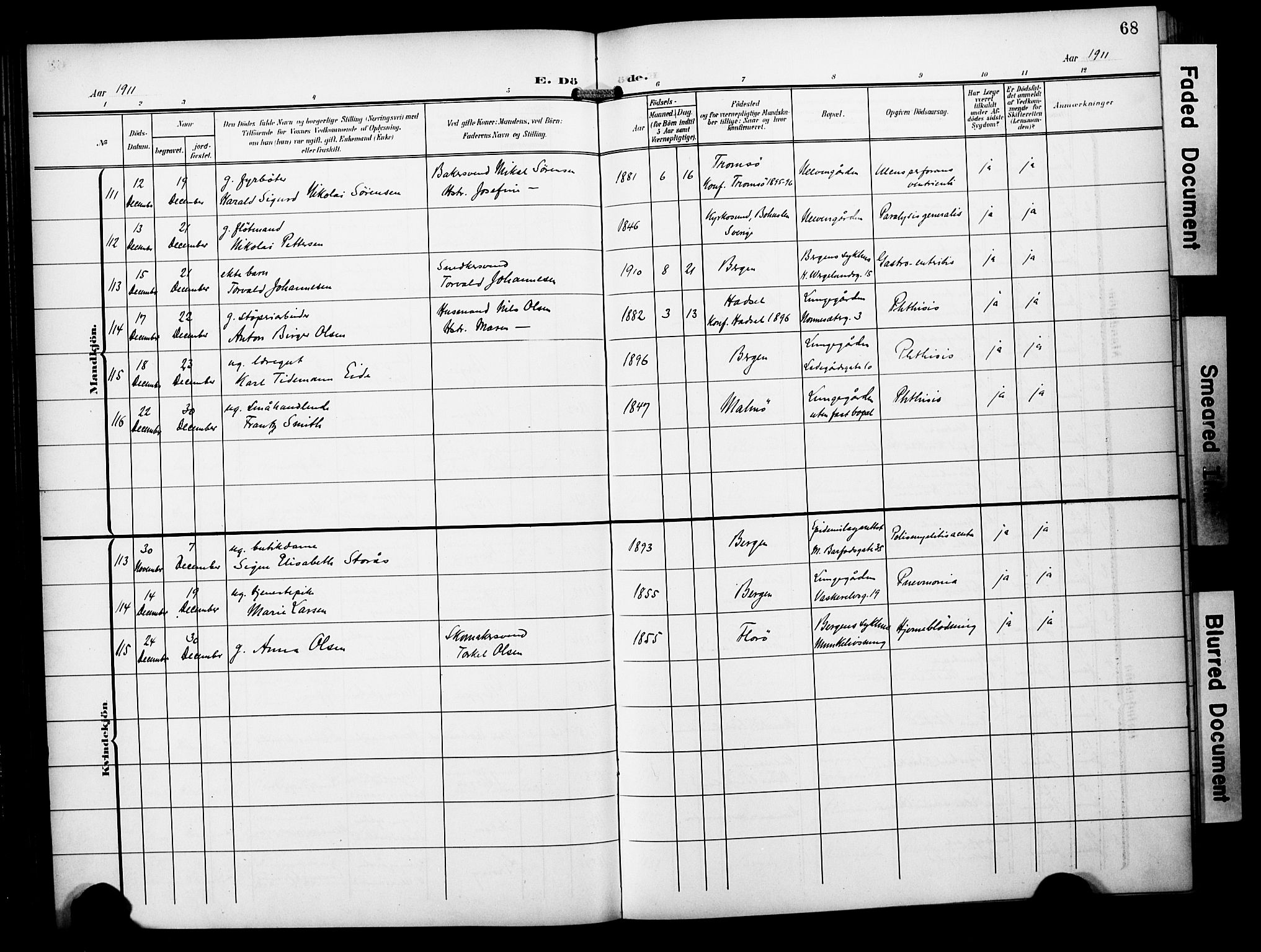 Bergen kommunale pleiehjem - stiftelsespresten, AV/SAB-A-100281: Parish register (official) no. A 6, 1908-1920, p. 68