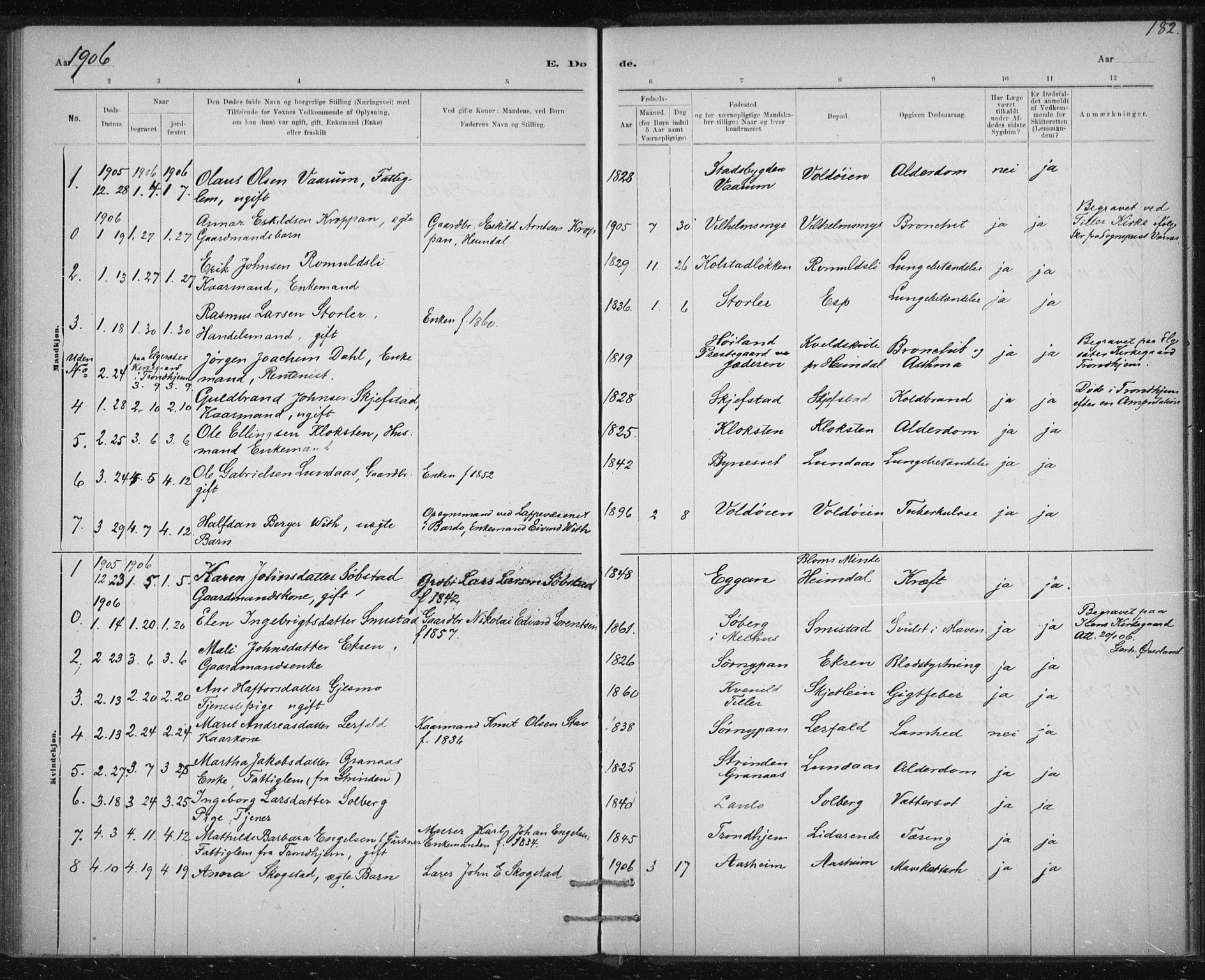 Ministerialprotokoller, klokkerbøker og fødselsregistre - Sør-Trøndelag, AV/SAT-A-1456/613/L0392: Parish register (official) no. 613A01, 1887-1906, p. 182