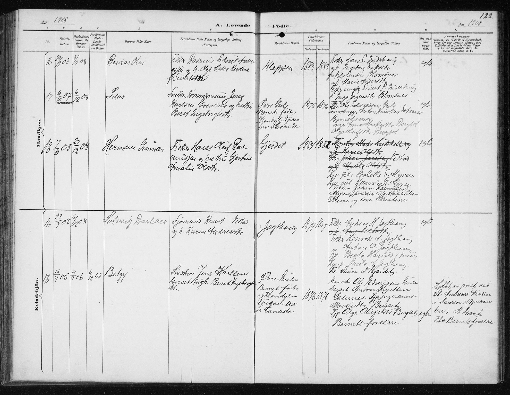 Ministerialprotokoller, klokkerbøker og fødselsregistre - Møre og Romsdal, AV/SAT-A-1454/566/L0773: Parish register (copy) no. 566C02, 1892-1909, p. 122