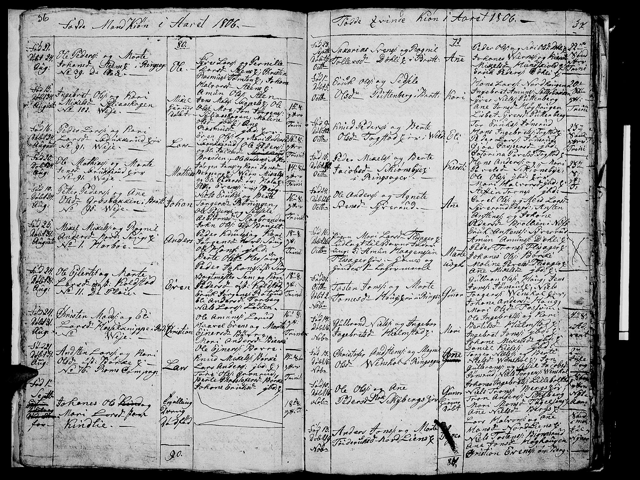 Ringsaker prestekontor, AV/SAH-PREST-014/I/Ia/L0005/0007: Parish register draft no. 5.7, 1805-1808, p. 36-37