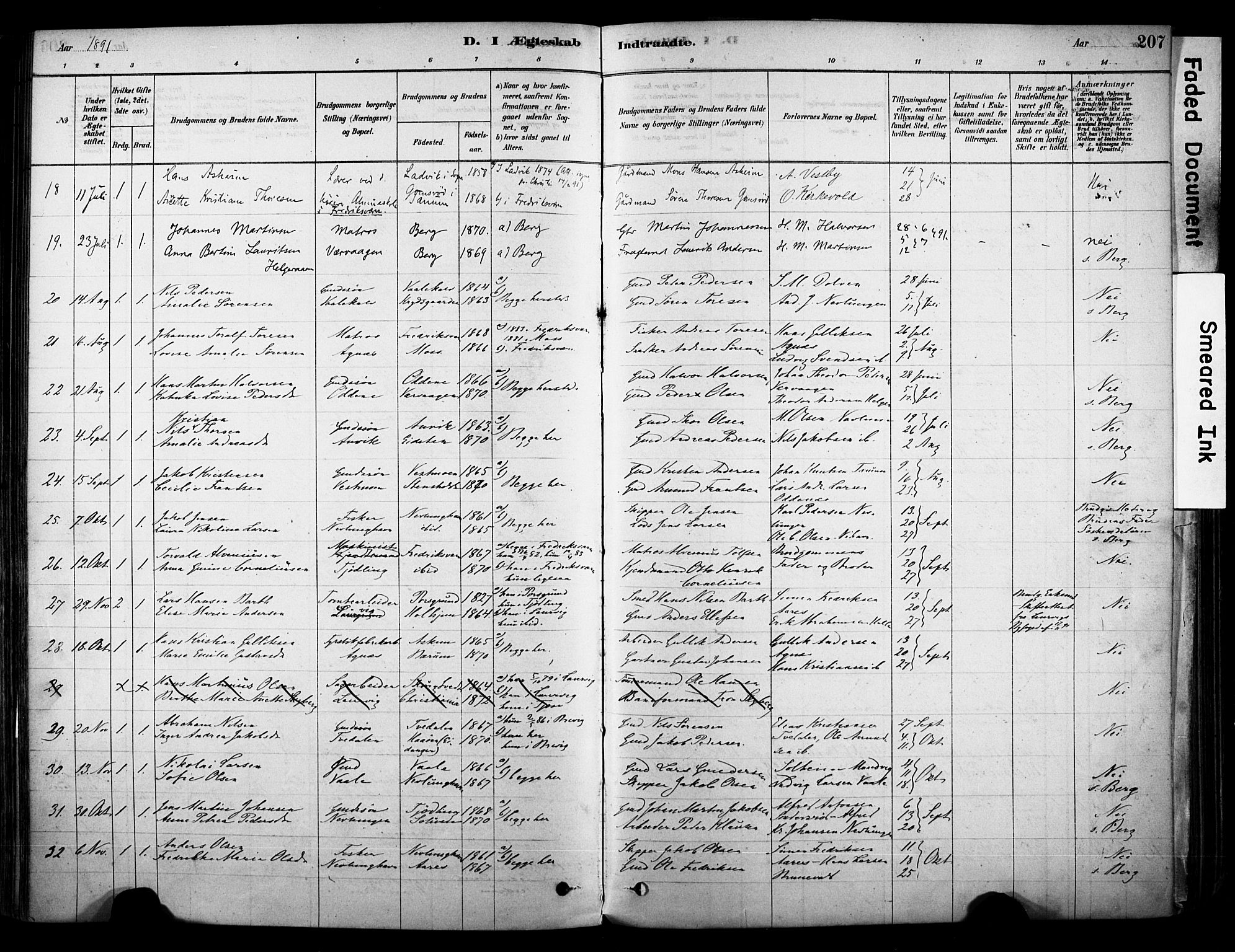 Brunlanes kirkebøker, AV/SAKO-A-342/F/Fc/L0001: Parish register (official) no. III 1, 1878-1899, p. 207