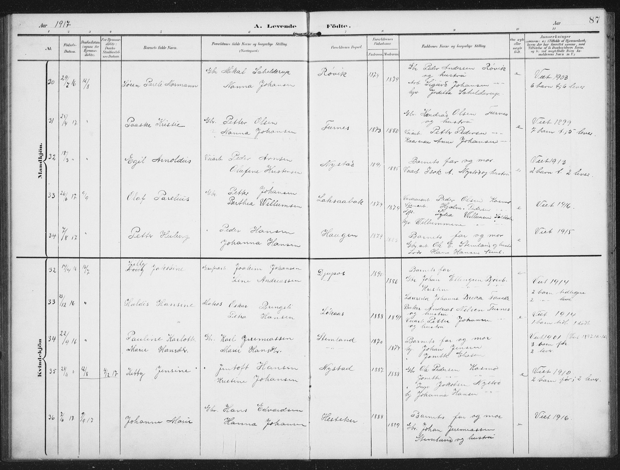 Ministerialprotokoller, klokkerbøker og fødselsregistre - Nordland, AV/SAT-A-1459/851/L0726: Parish register (copy) no. 851C01, 1902-1924, p. 87