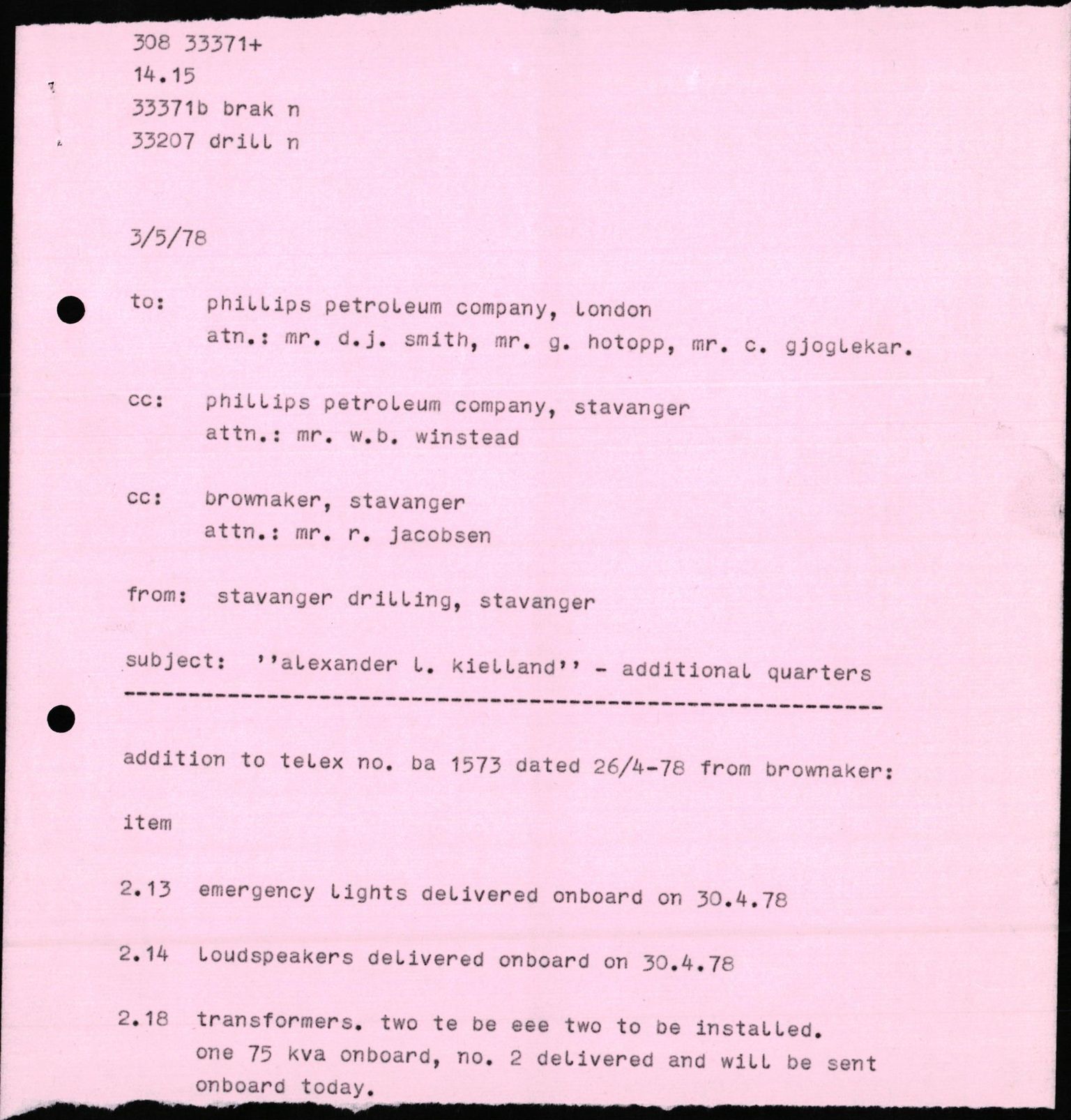 Pa 1503 - Stavanger Drilling AS, AV/SAST-A-101906/2/E/Eb/Eba/L0010: Sak og korrespondanse, 1977-1981