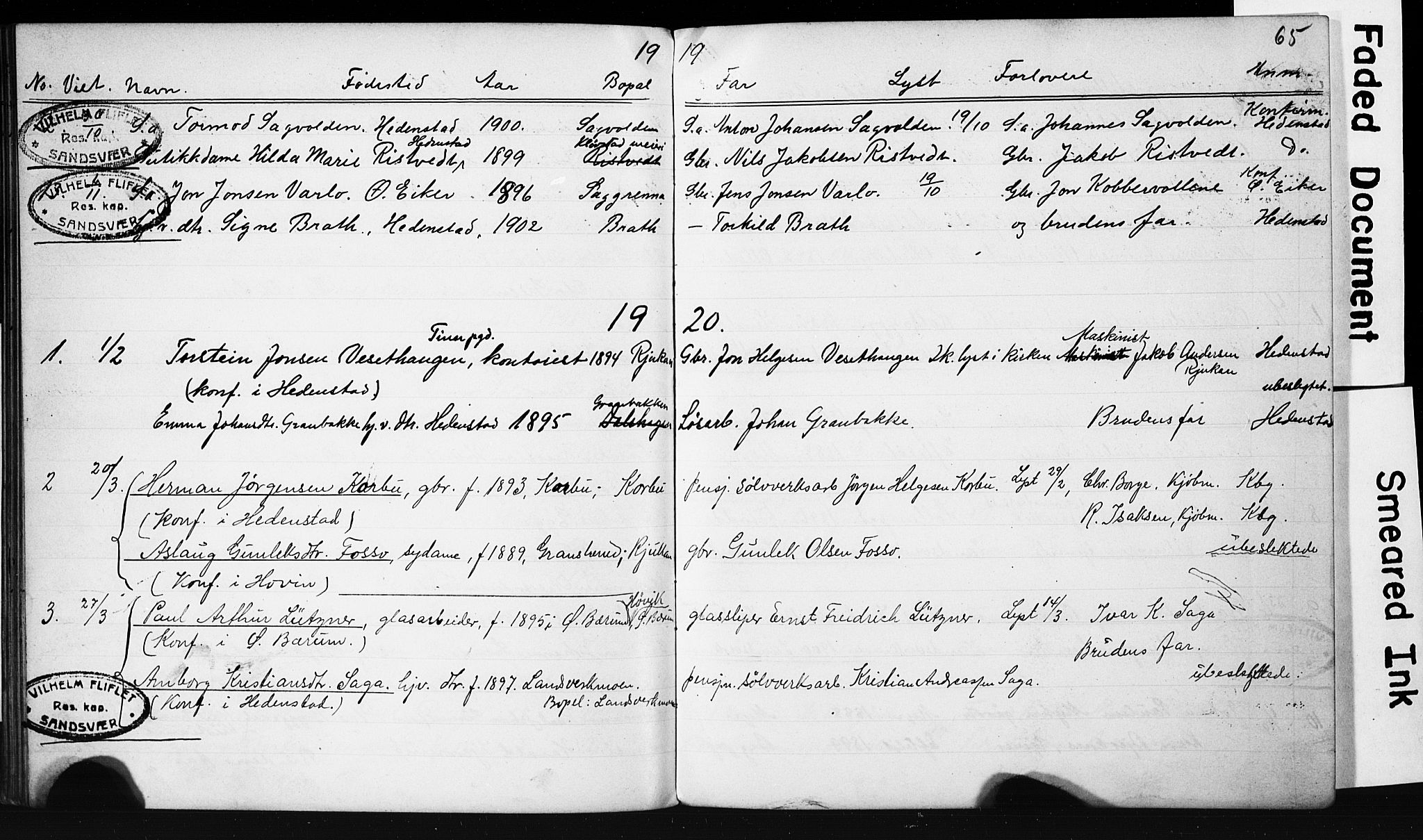 Sandsvær kirkebøker, AV/SAKO-A-244/G/Gd/L0004b: Parish register (copy) no. IV 4B, 1918-1925, p. 65