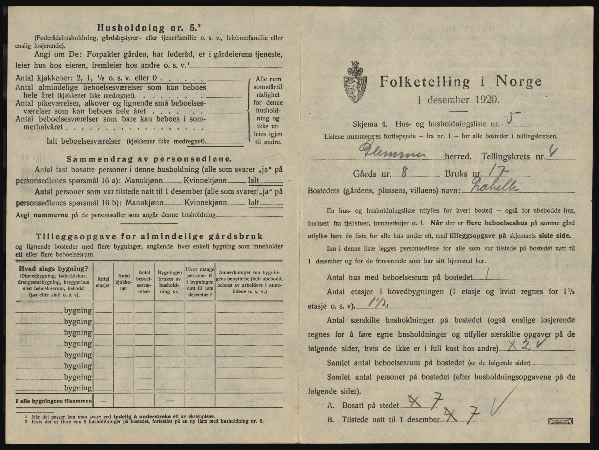 SAO, 1920 census for Glemmen, 1920, p. 637