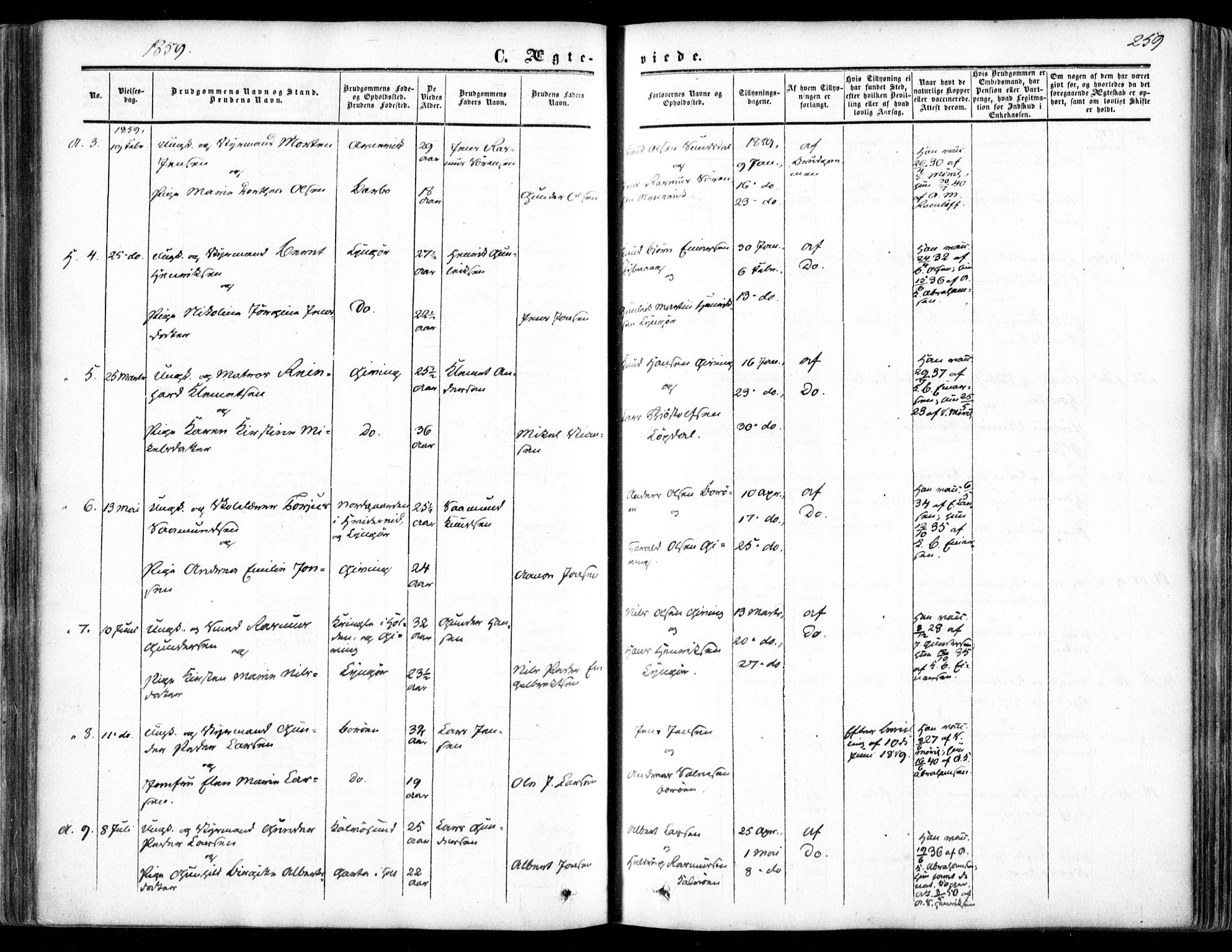 Dypvåg sokneprestkontor, SAK/1111-0007/F/Fa/Faa/L0006: Parish register (official) no. A 6, 1855-1872, p. 259