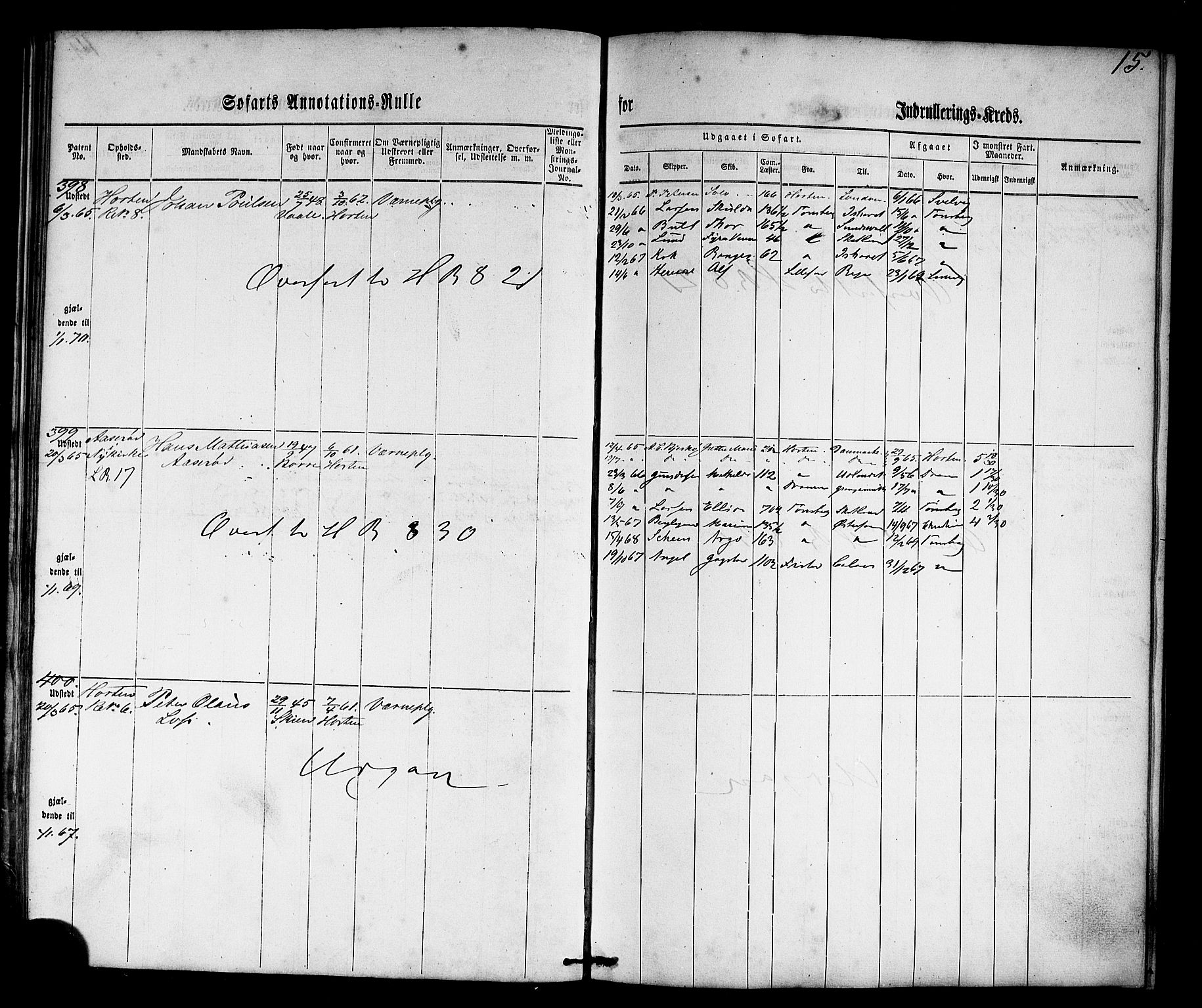 Horten innrulleringskontor, SAKO/A-785/F/Fb/L0001: Annotasjonsrulle, 1864-1868, p. 30