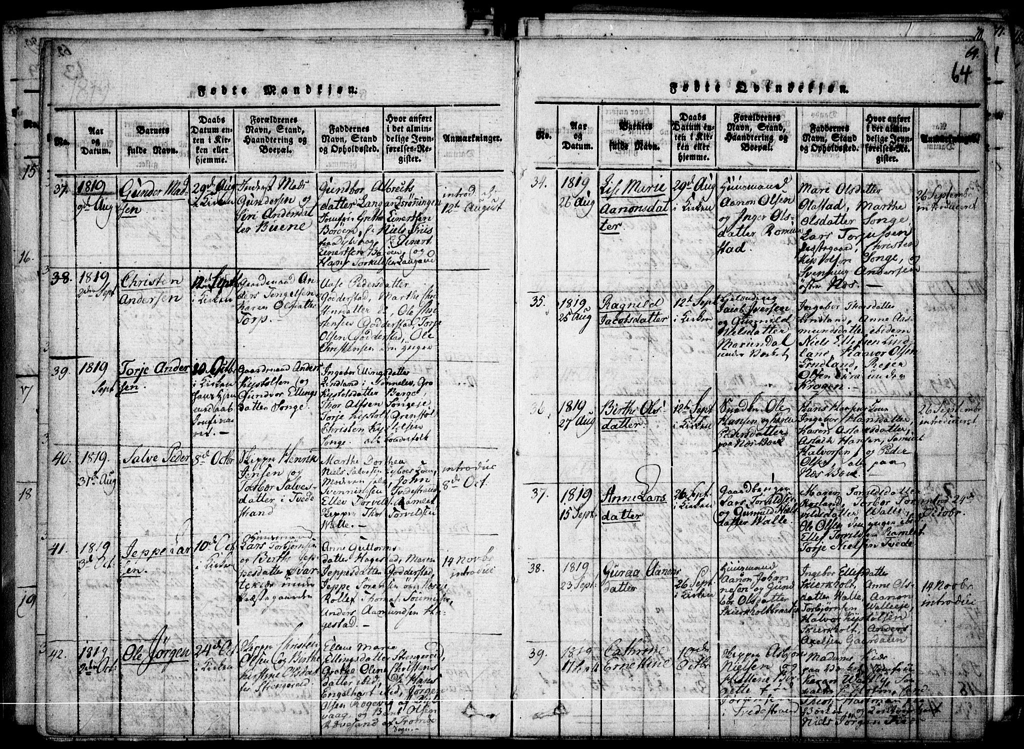 Holt sokneprestkontor, AV/SAK-1111-0021/F/Fa/L0005: Parish register (official) no. A 5, 1813-1821, p. 64