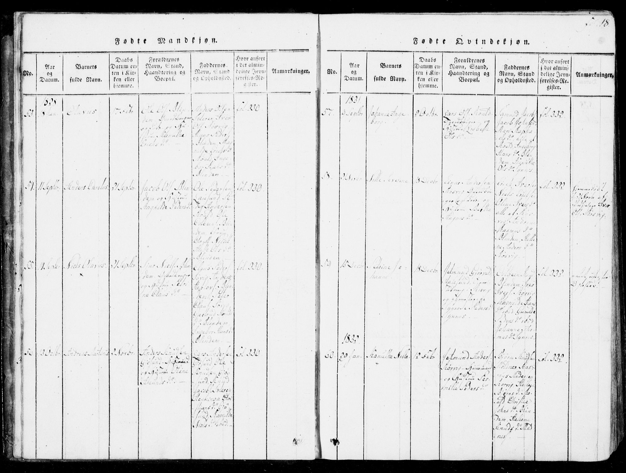 Ministerialprotokoller, klokkerbøker og fødselsregistre - Møre og Romsdal, SAT/A-1454/537/L0517: Parish register (official) no. 537A01, 1818-1862, p. 18