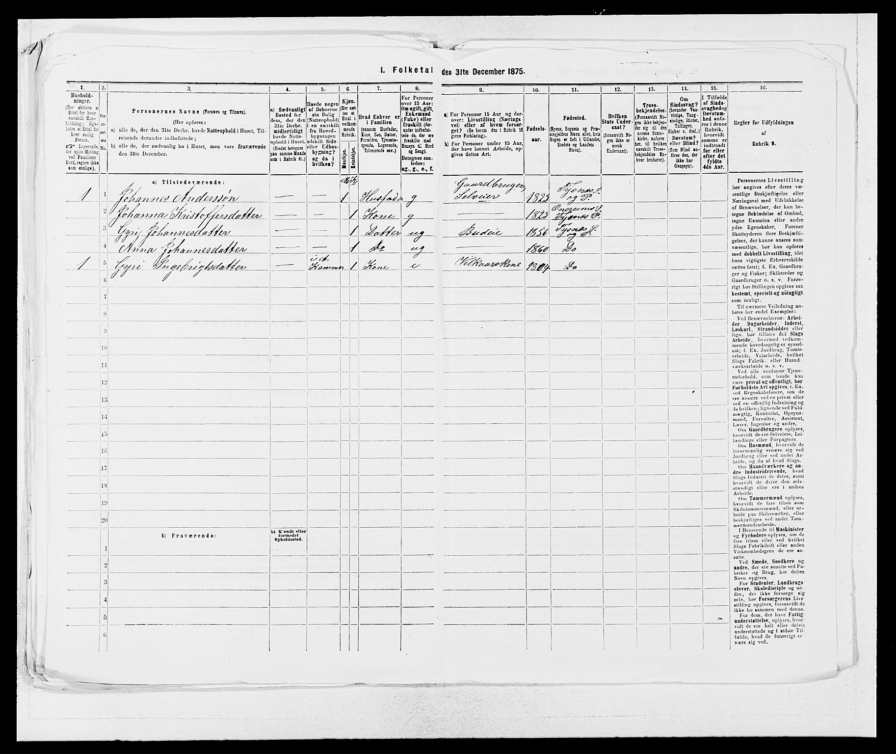 SAB, 1875 census for 1223P Tysnes, 1875, p. 1020