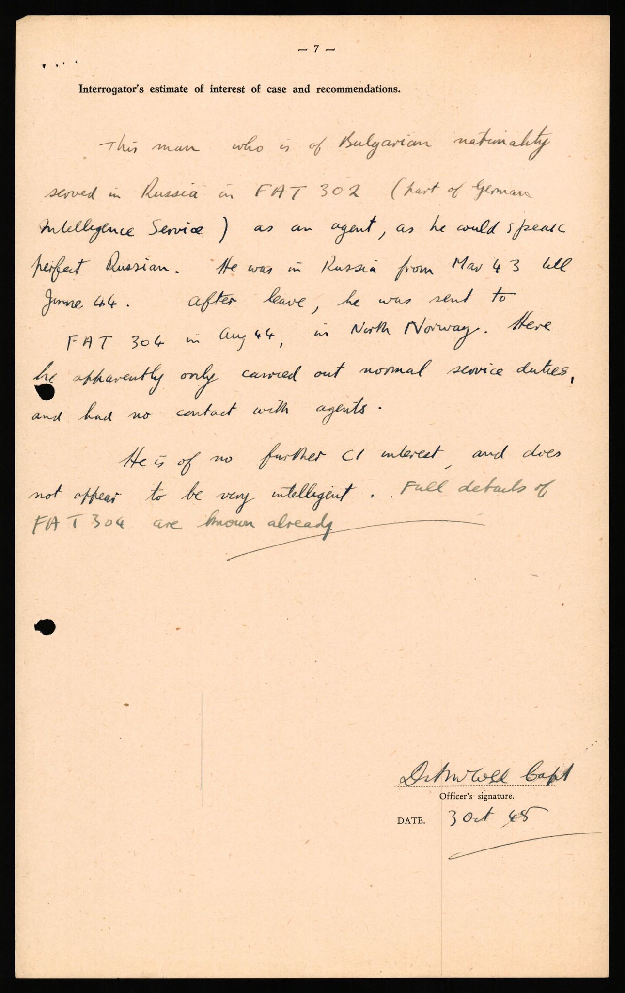 Forsvaret, Forsvarets overkommando II, AV/RA-RAFA-3915/D/Db/L0041: CI Questionaires.  Diverse nasjonaliteter., 1945-1946, p. 18