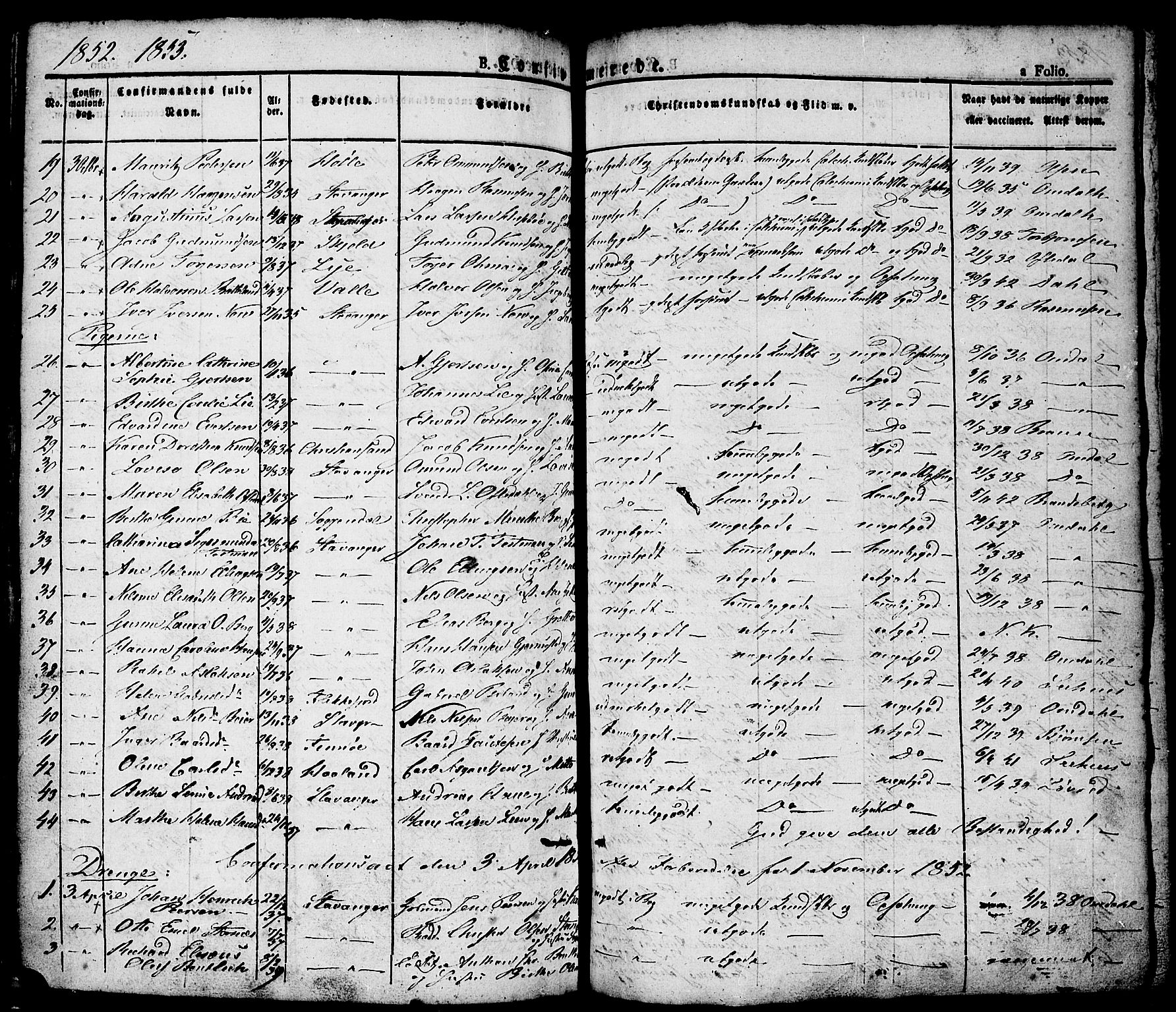 Domkirken sokneprestkontor, SAST/A-101812/001/30/30BA/L0011: Parish register (official) no. A 11, 1832-1856