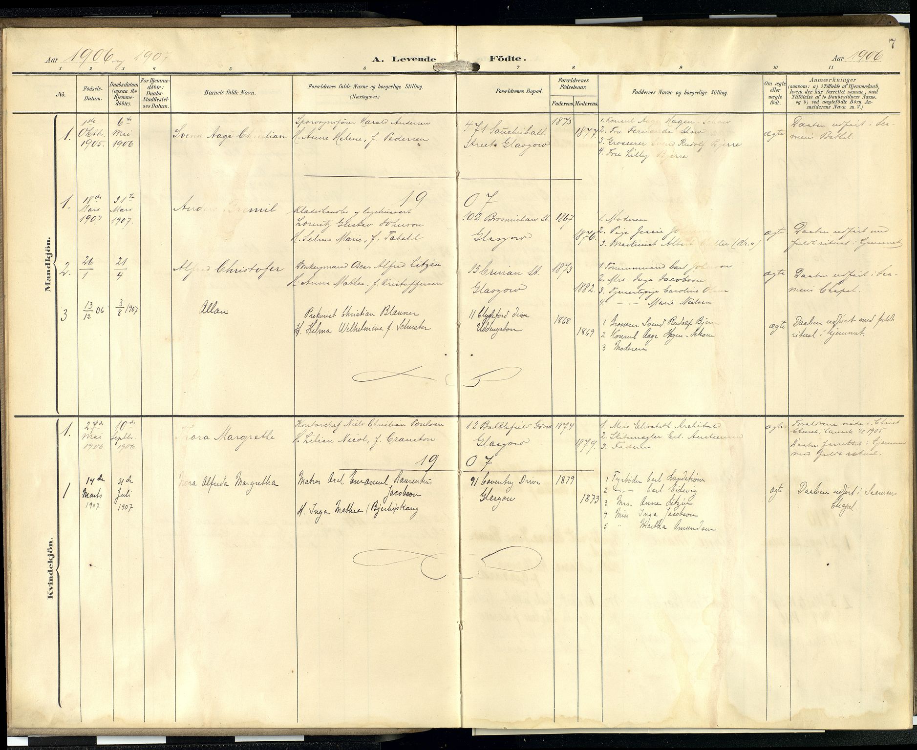 Den norske sjømannsmisjon i utlandet/Skotske havner (Leith, Glasgow), SAB/SAB/PA-0100/H/Ha/Hab/L0001: Parish register (official) no. A 1, 1902-1931, p. 6b-7a