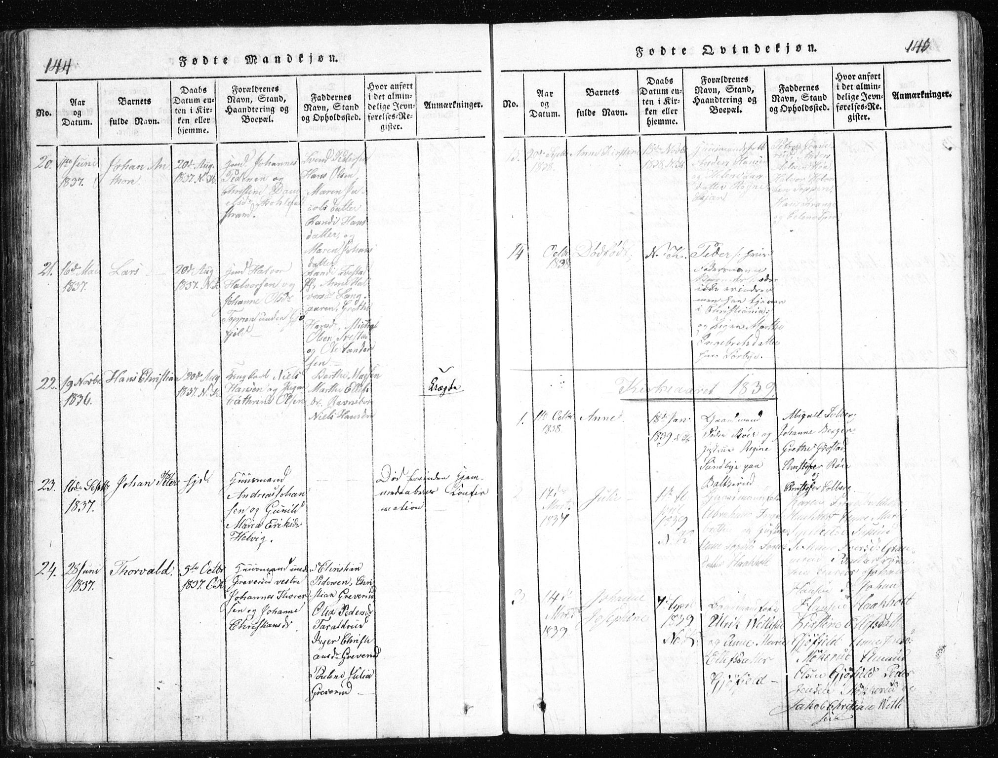 Nesodden prestekontor Kirkebøker, SAO/A-10013/G/Ga/L0001: Parish register (copy) no. I 1, 1814-1847, p. 144-145