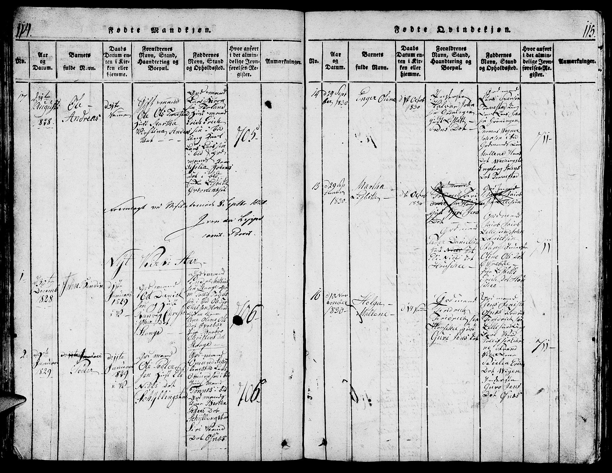 Torvastad sokneprestkontor, AV/SAST-A -101857/H/Ha/Hab/L0001: Parish register (copy) no. B 1 /1, 1817-1835, p. 114-115