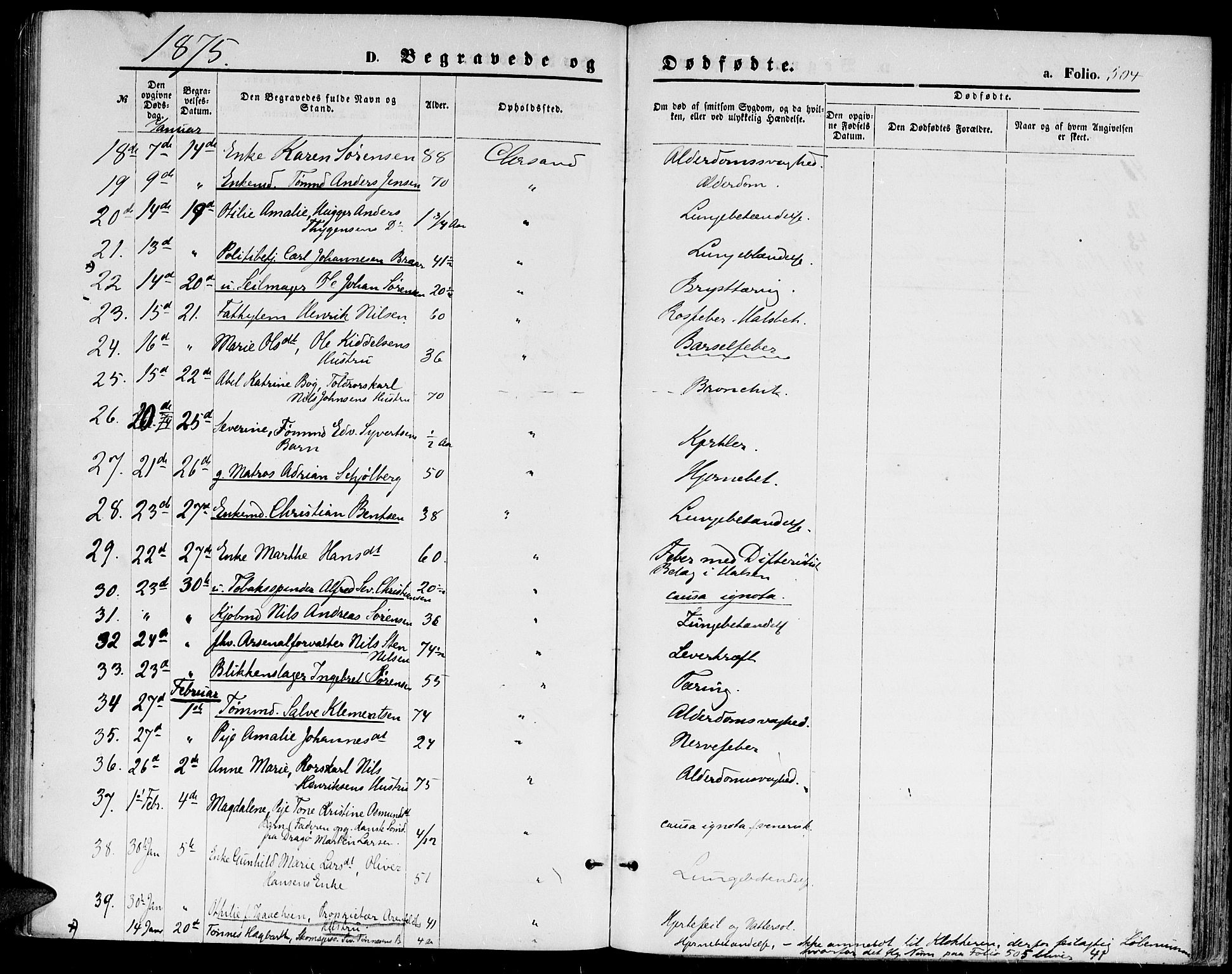 Kristiansand domprosti, AV/SAK-1112-0006/F/Fb/L0013: Parish register (copy) no. B 13, 1871-1880, p. 504