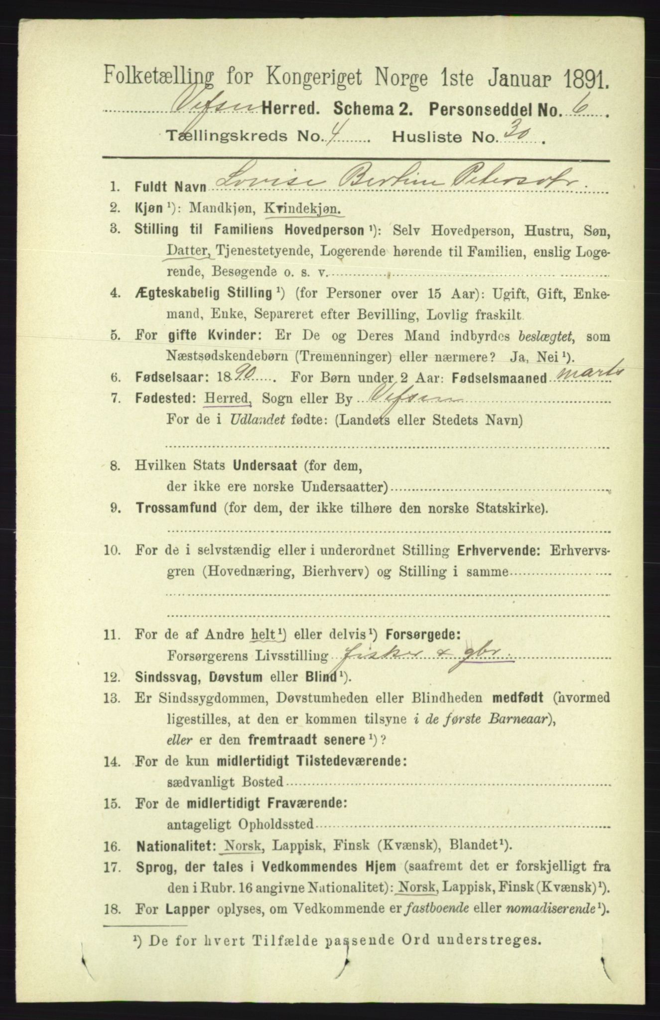 RA, 1891 census for 1824 Vefsn, 1891, p. 1836