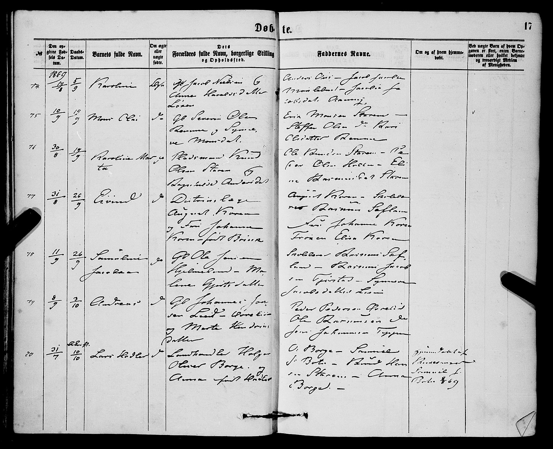 Eid sokneprestembete, AV/SAB-A-82301/H/Haa/Haaa/L0010: Parish register (official) no. A 10, 1867-1878, p. 17