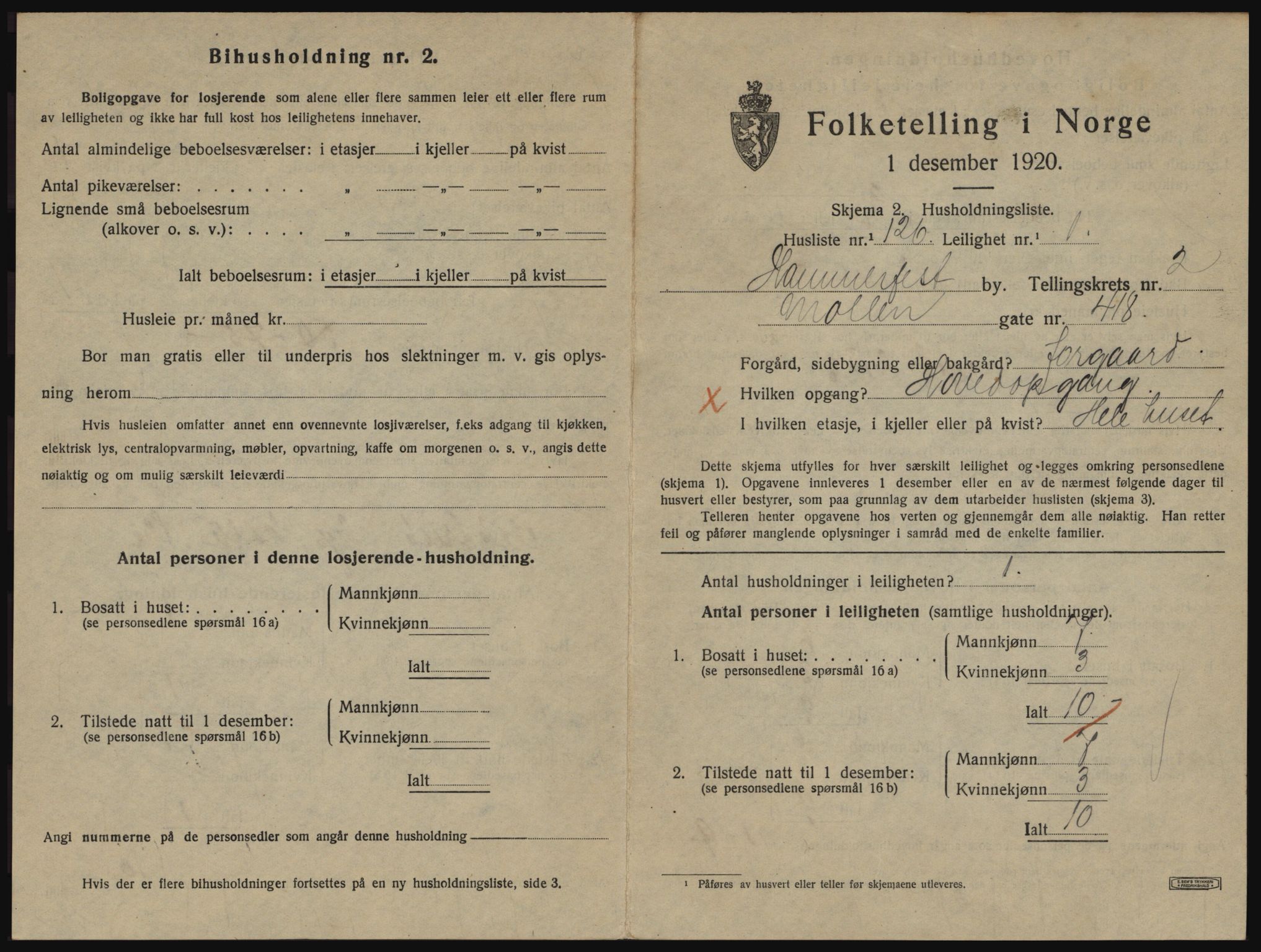 SATØ, 1920 census for Hammerfest, 1920, p. 2290