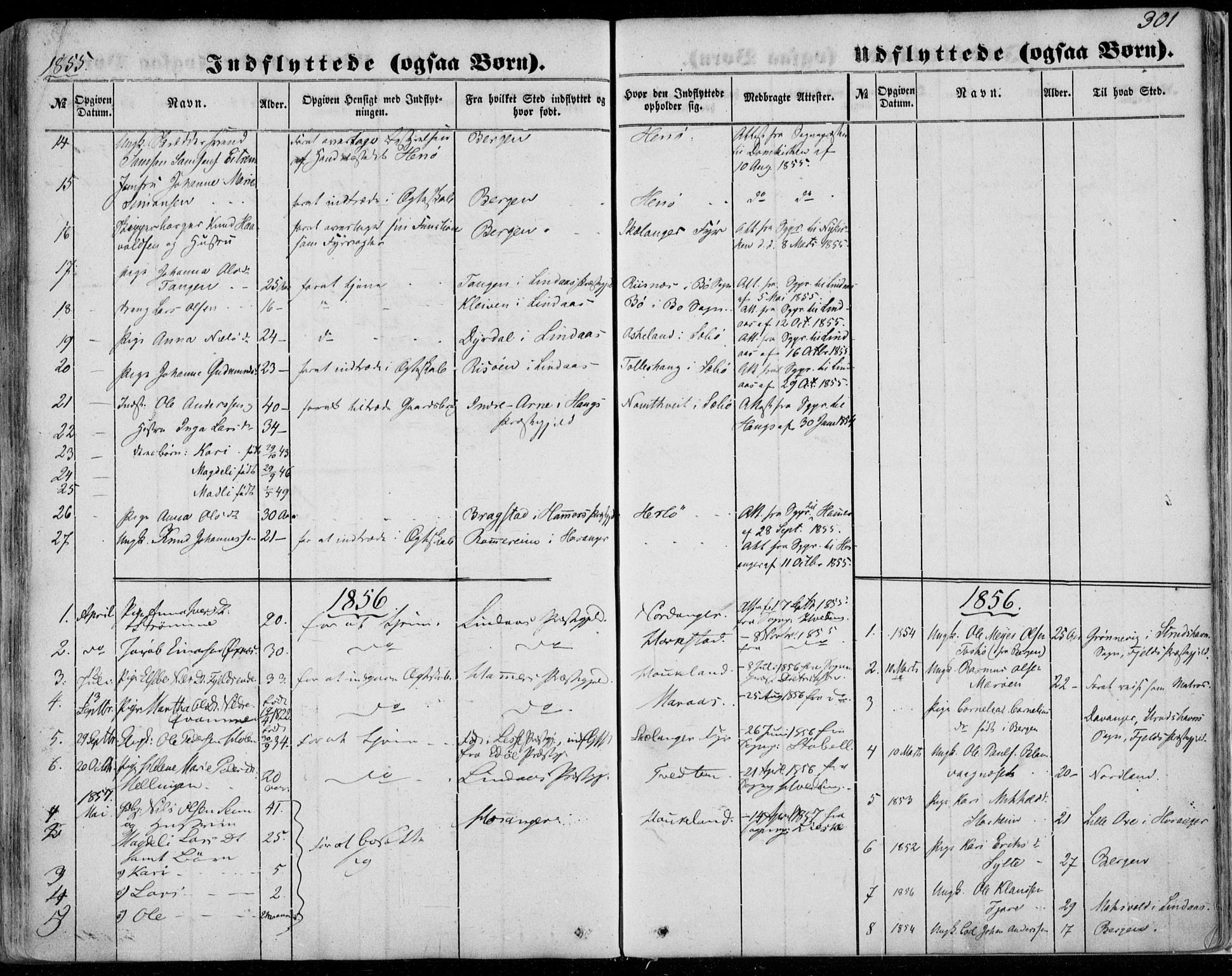 Manger sokneprestembete, SAB/A-76801/H/Haa: Parish register (official) no. A 6, 1849-1859, p. 301