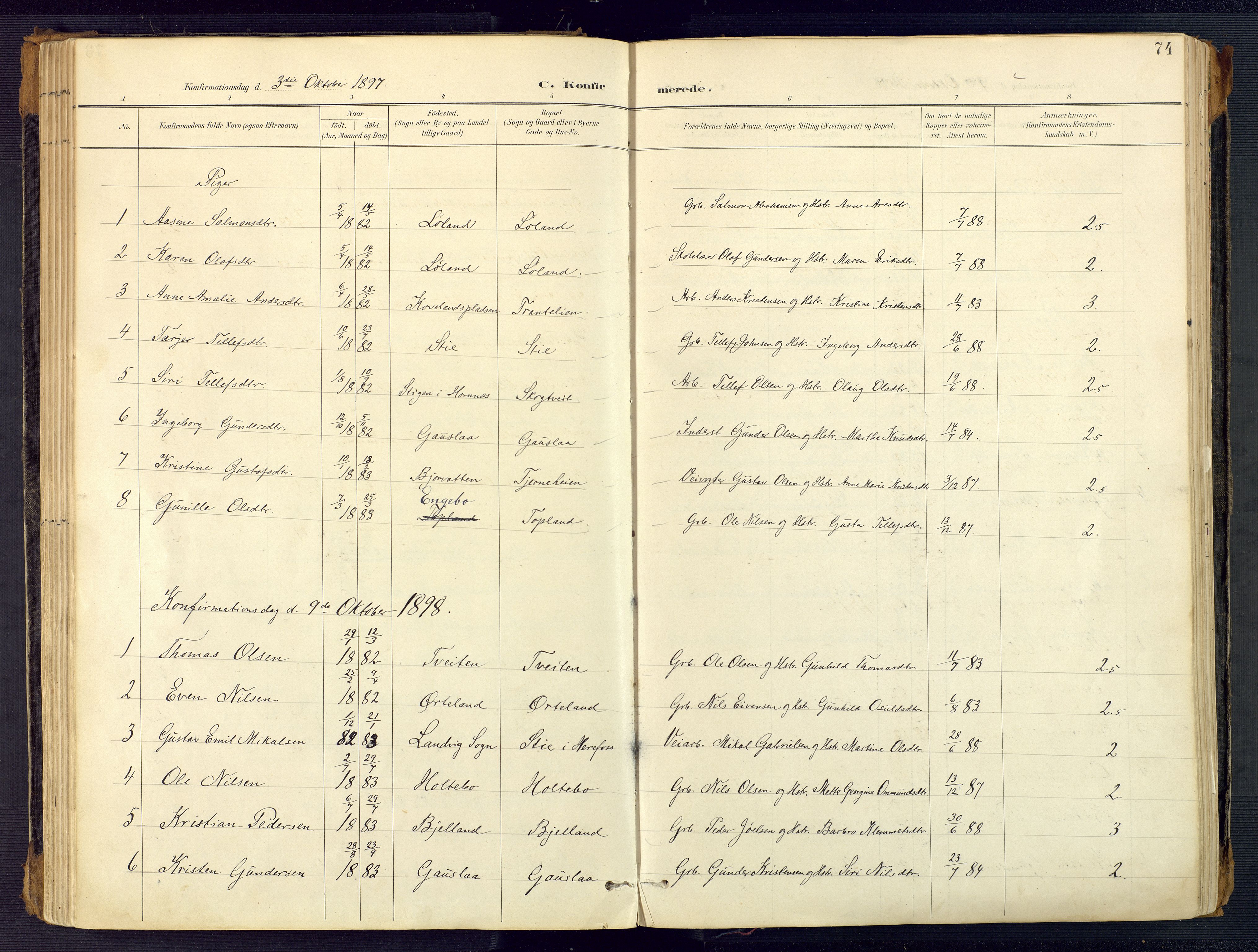 Herefoss sokneprestkontor, AV/SAK-1111-0019/F/Fa/Faa/L0003: Parish register (official) no. A 3, 1887-1930, p. 74