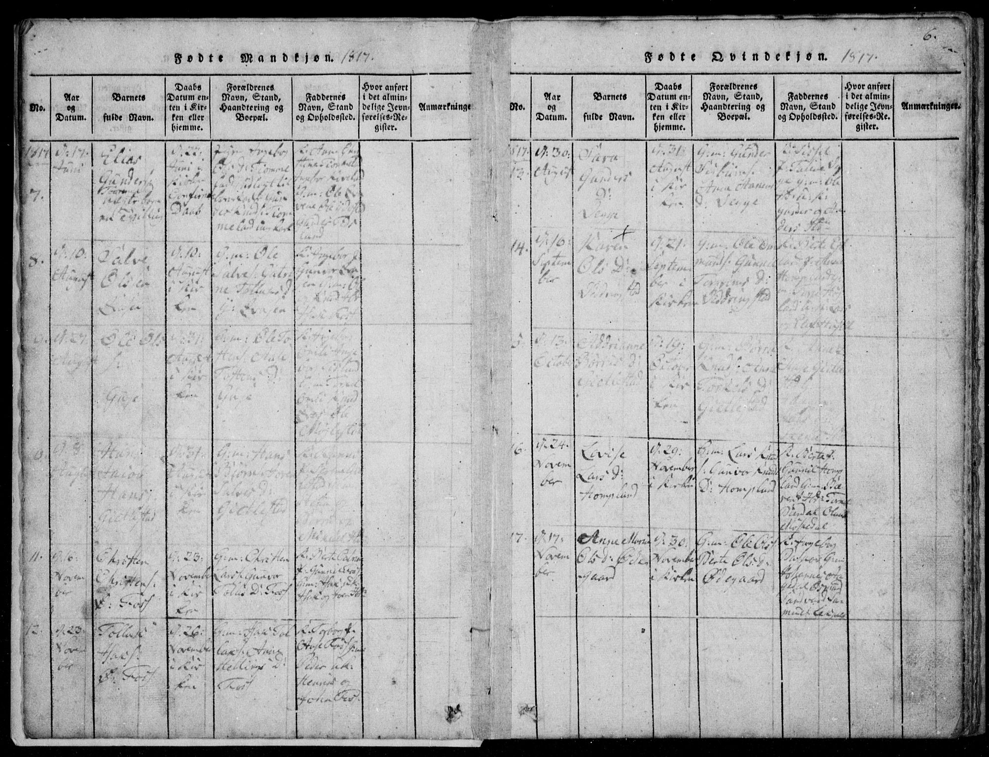 Lyngdal sokneprestkontor, AV/SAK-1111-0029/F/Fb/Fbb/L0001: Parish register (copy) no. B 1, 1816-1900, p. 6