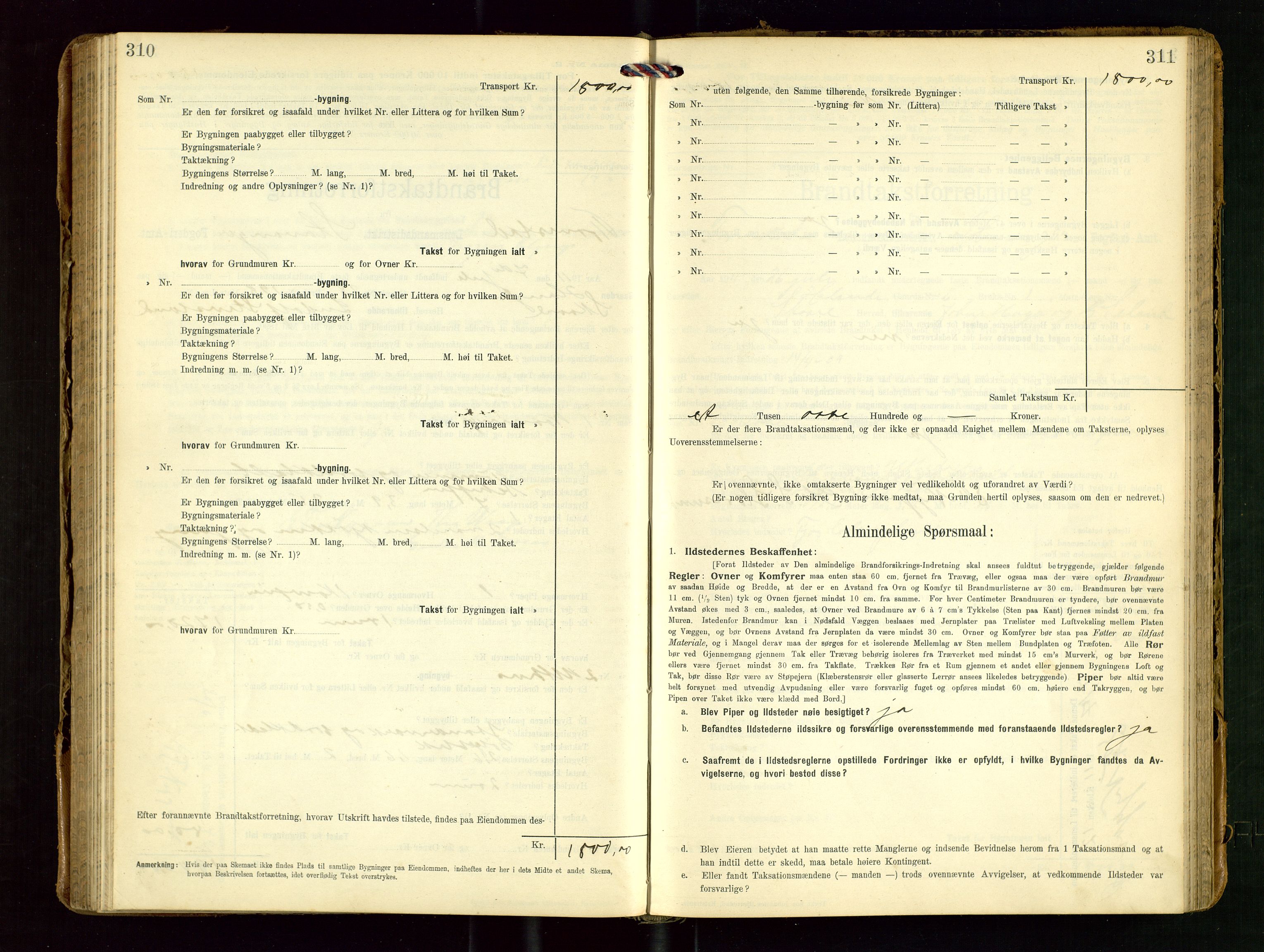 Torvestad lensmannskontor, AV/SAST-A-100307/1/Gob/L0004: "Brandtaxationsprotokol for Torvestad Lensmannsdistrikt", 1909-1923, p. 310-311