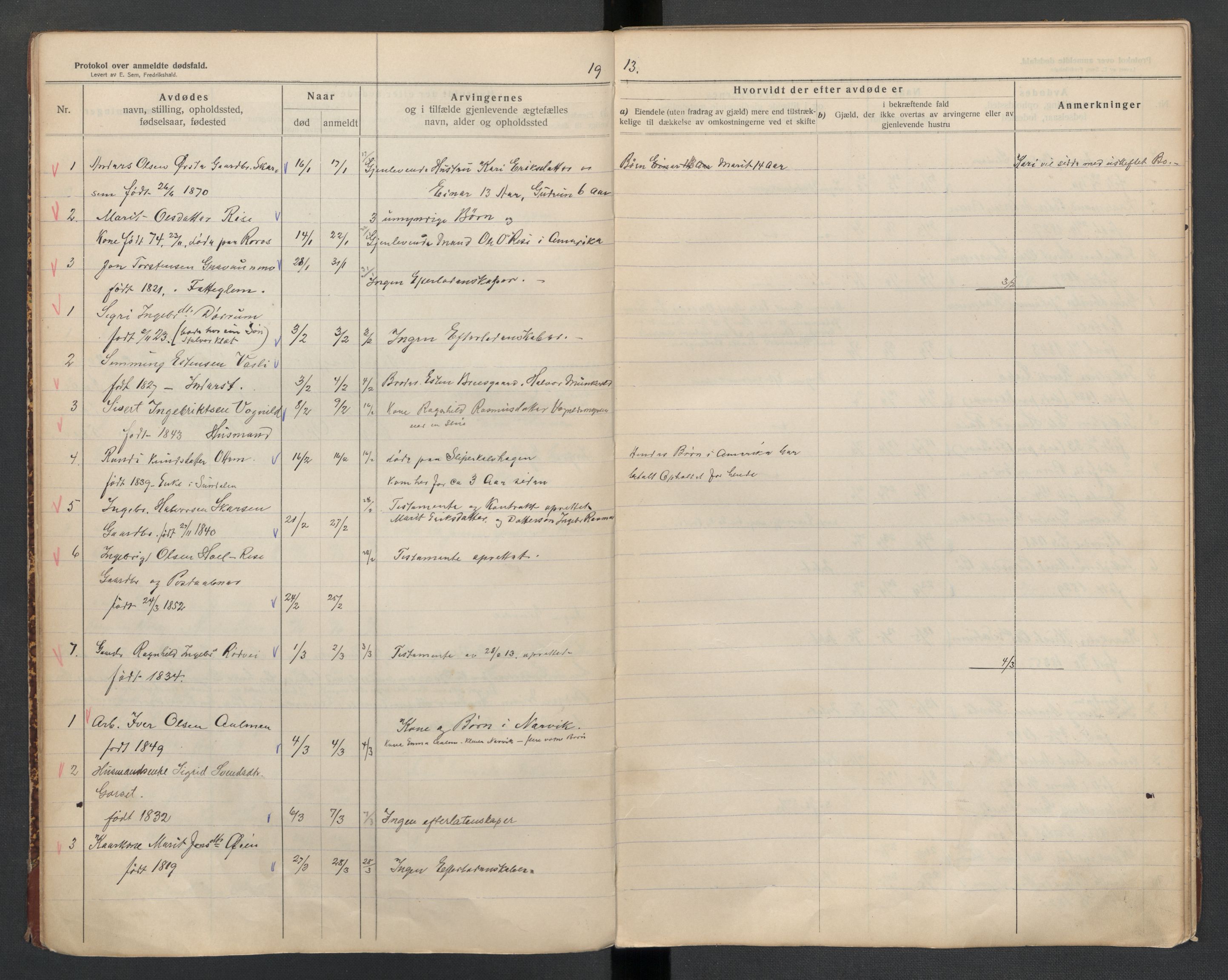 Oppdal lensmannskontor, SAT/A-1073/1/02/L0002: 2.01.02 Dødsfallsprotokoll, 1911-1919