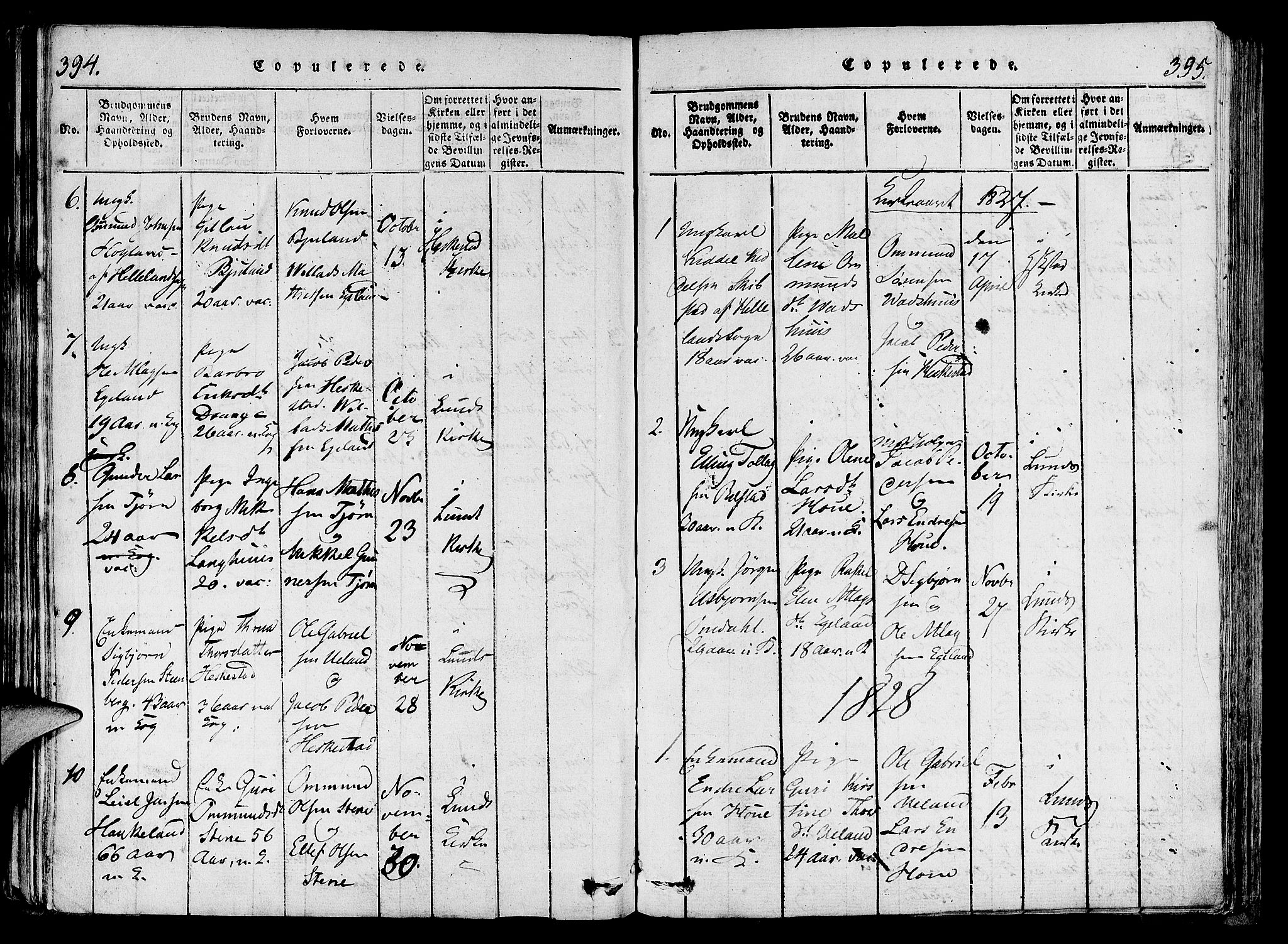 Lund sokneprestkontor, SAST/A-101809/S06/L0006: Parish register (official) no. A 6, 1816-1839, p. 394-395