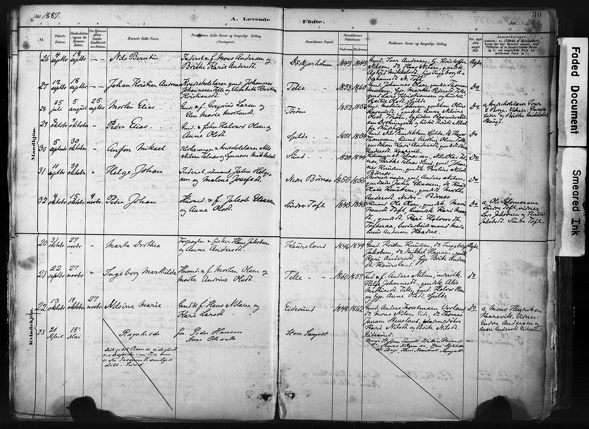 Sund sokneprestembete, AV/SAB-A-99930: Parish register (official) no. B 1, 1882-1907, p. 30