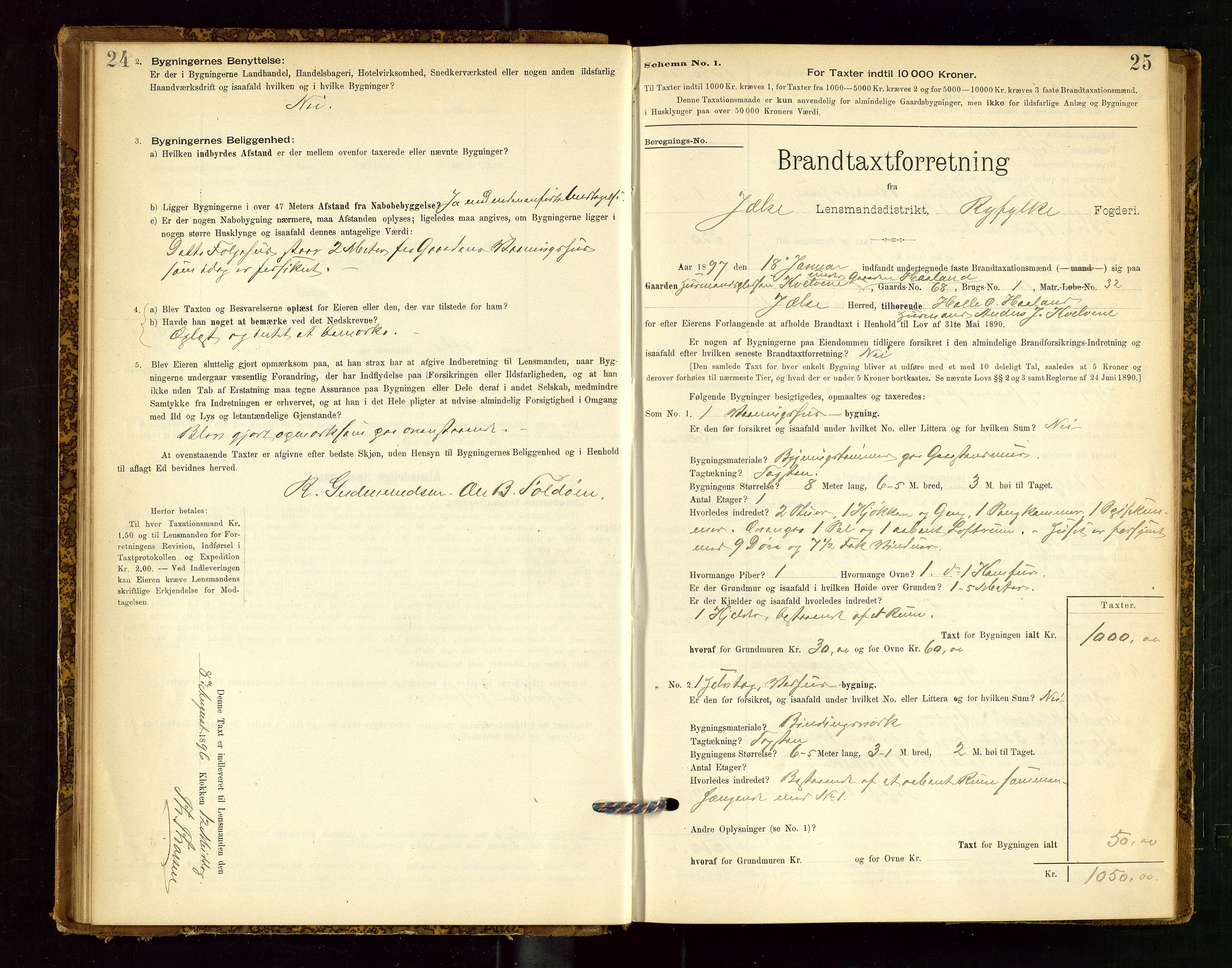 Jelsa lensmannskontor, SAST/A-100360/Gob/L0001: "Brandtaxationsprotocol", 1895-1918, p. 24-25