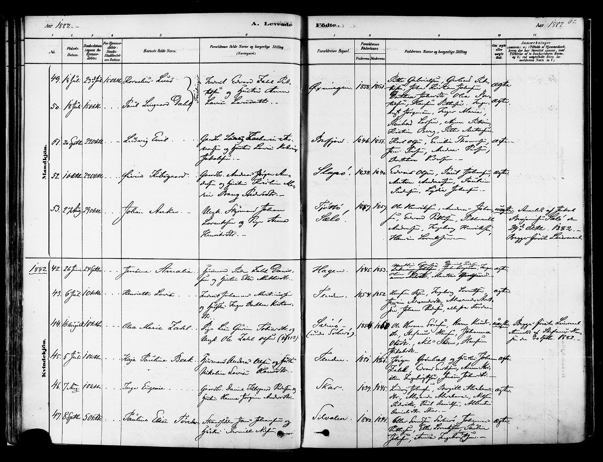 Ministerialprotokoller, klokkerbøker og fødselsregistre - Nordland, AV/SAT-A-1459/834/L0507: Parish register (official) no. 834A05, 1878-1892, p. 62