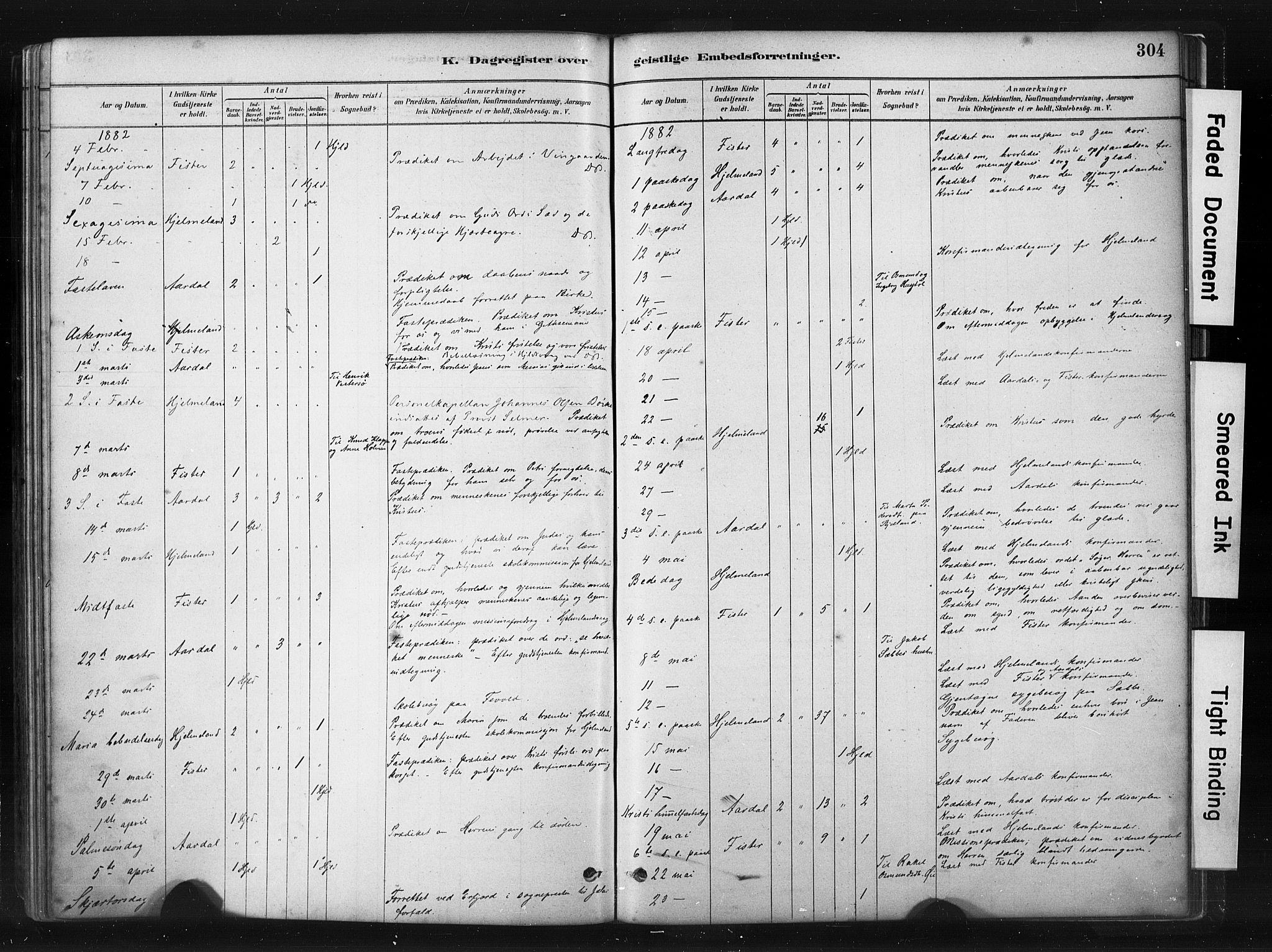 Hjelmeland sokneprestkontor, AV/SAST-A-101843/01/IV/L0014: Parish register (official) no. A 14, 1879-1900, p. 304