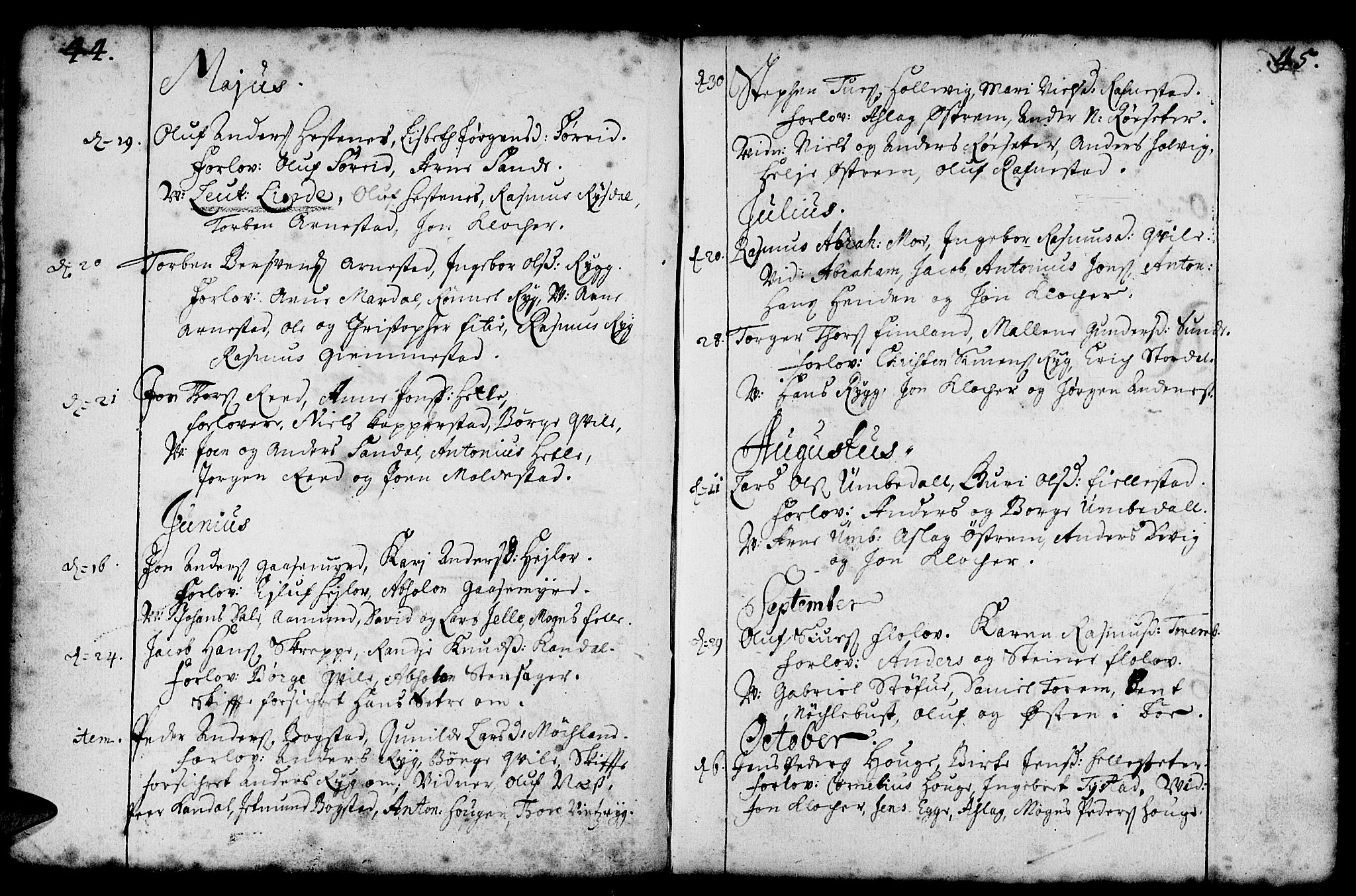 Gloppen sokneprestembete, SAB/A-80101/H/Haa/Haaa/L0001: Parish register (official) no. A 1, 1686-1711, p. 44-45