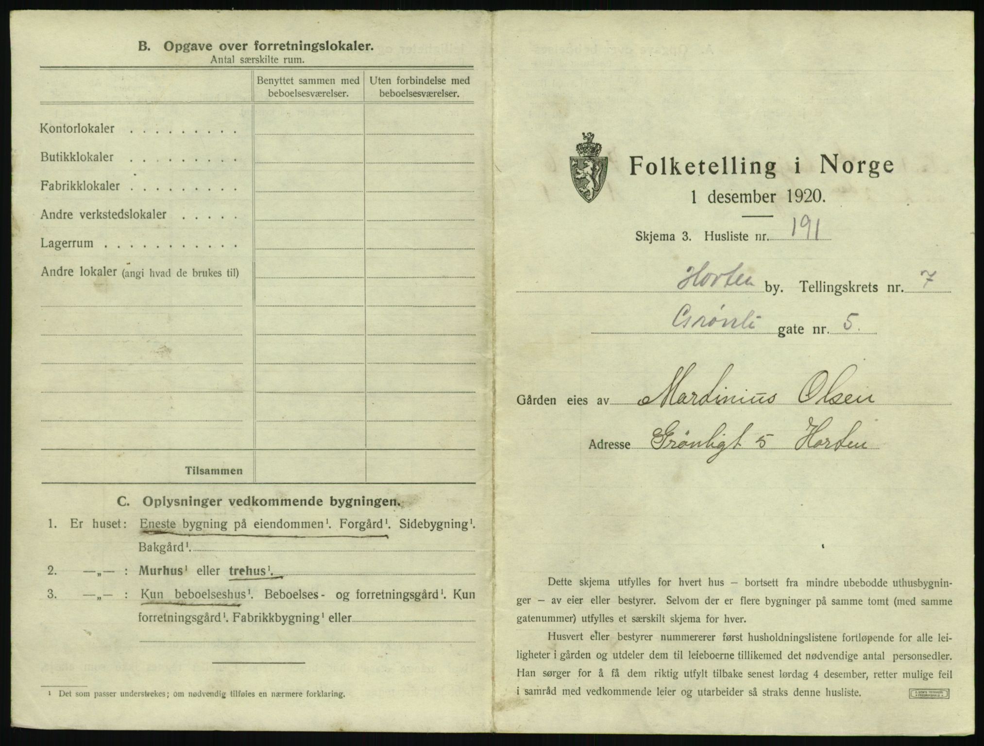 SAKO, 1920 census for Horten, 1920, p. 2779